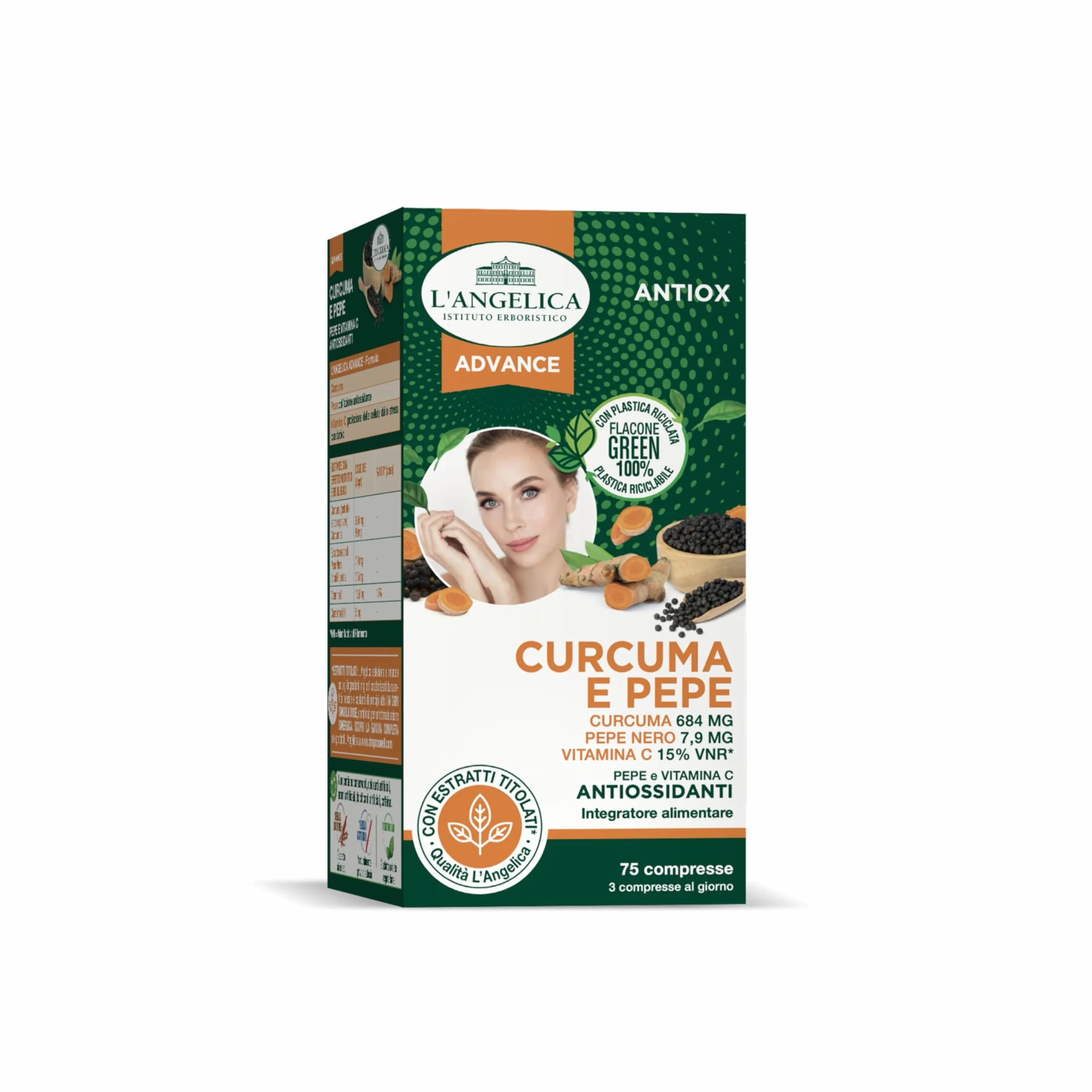 L'Angelica Integratore Curcuma e Pepe 75 Compresse Antiossidante Senza Lattosio Senza Glutine