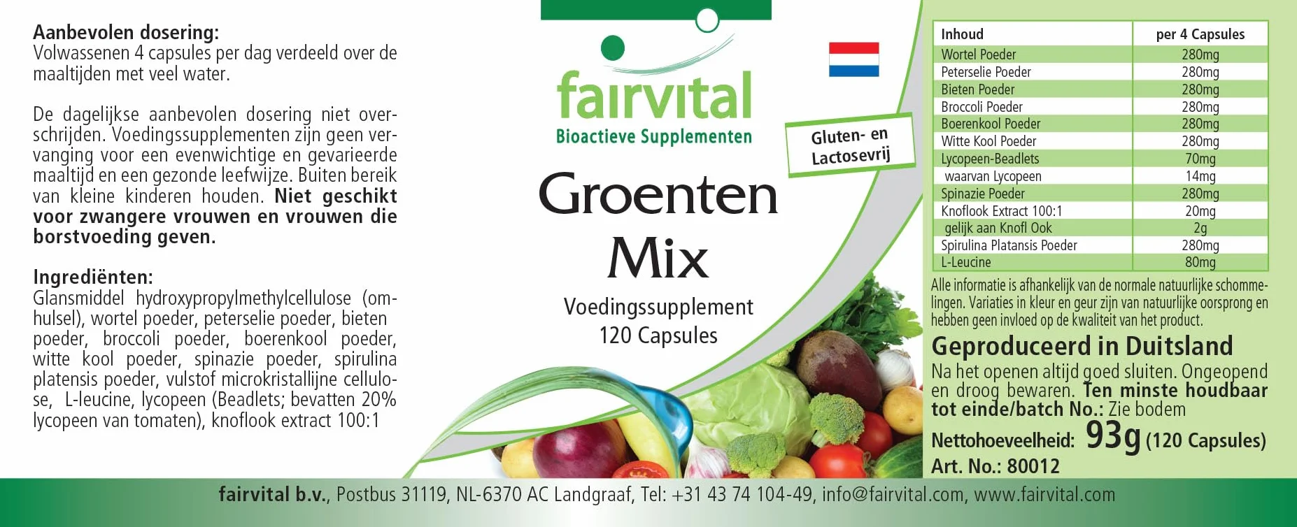 Fairvital Verdure Pur 120 capsule alto dosaggio 10 varietà di verdure VEGAN