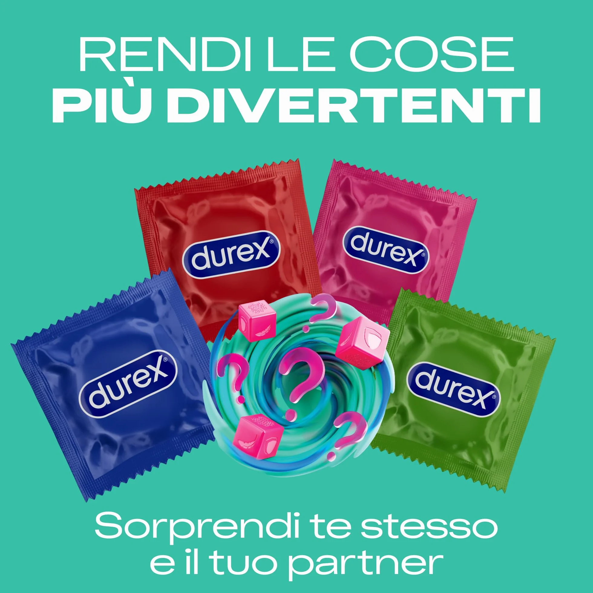 Durex Surprise Mix, Preservativi Assortiti, Profilattici Sottili e con Rilievi e Nervature, 40 Profilattici, Solo Online