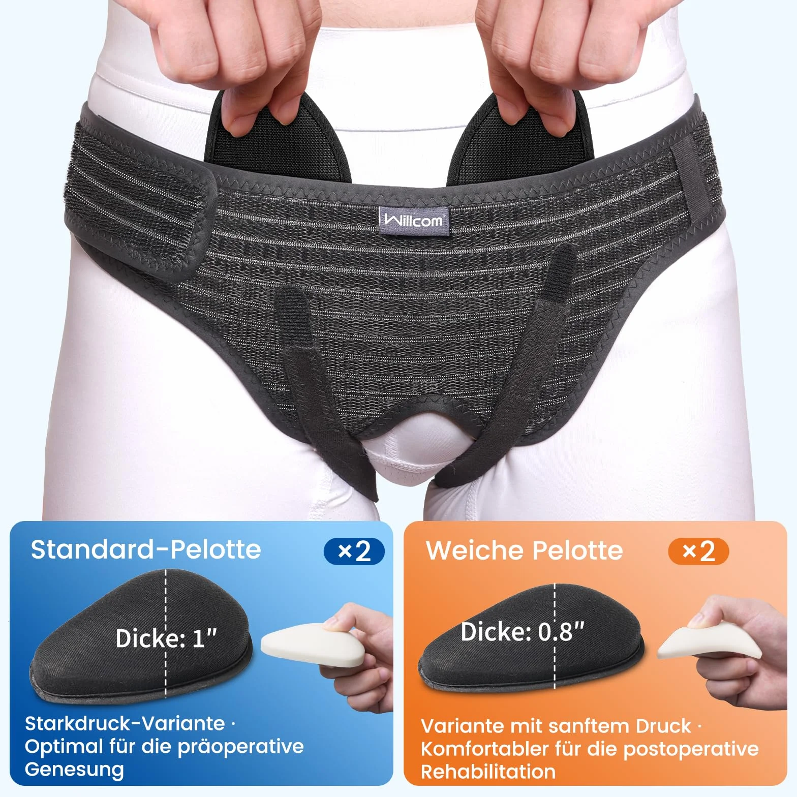 Cintura per Ernia Inguinale Uomo e Donna - Supporto Regolabile e Flessibile con 2 Cuscinetti Rimovibili per Sollievo dal Dolore - Adatta a Lato Sinistro o Destro, Ernia Sportiva (L, 102-114CM)