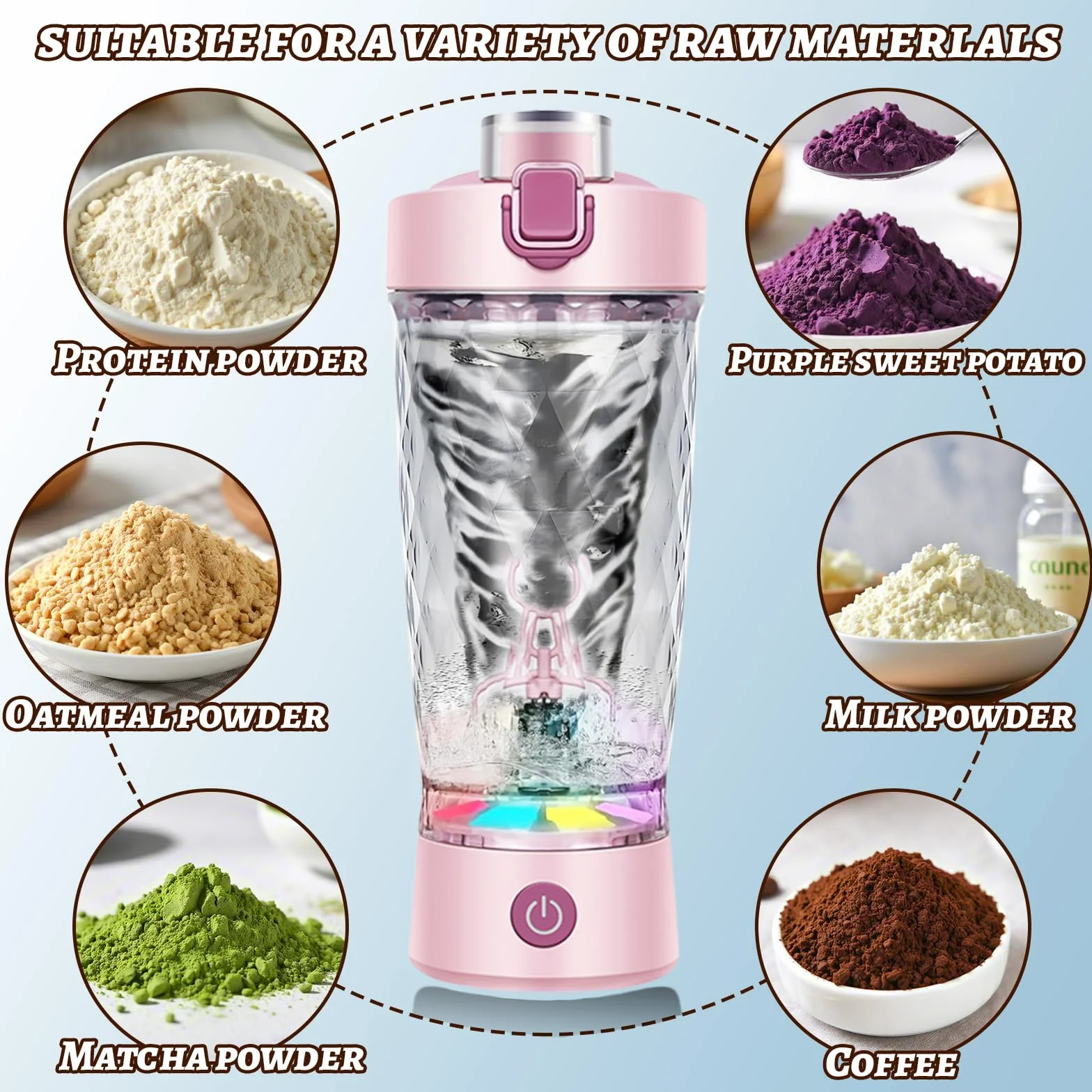 flintronic Bottiglia per Shaker per Proteine, 650 ml Shaker per Proteine Elettrico, Tazze Shaker Ricaricabili USB, Protein Shaker Bottle con Vano Portaoggetti, Senza BPA, per Frullati Proteici