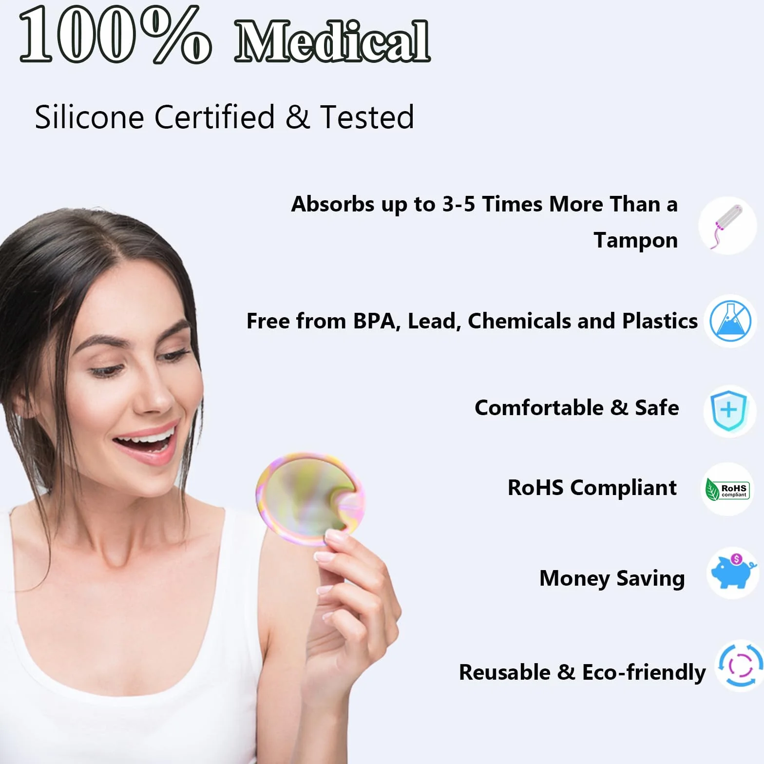2 pezzi di disco mestruale, disco mestruale riutilizzabile, tazze mestruali a prova di perdita realizzate in silicone, per donne sport attivi, nuoto e intimità （S+L）