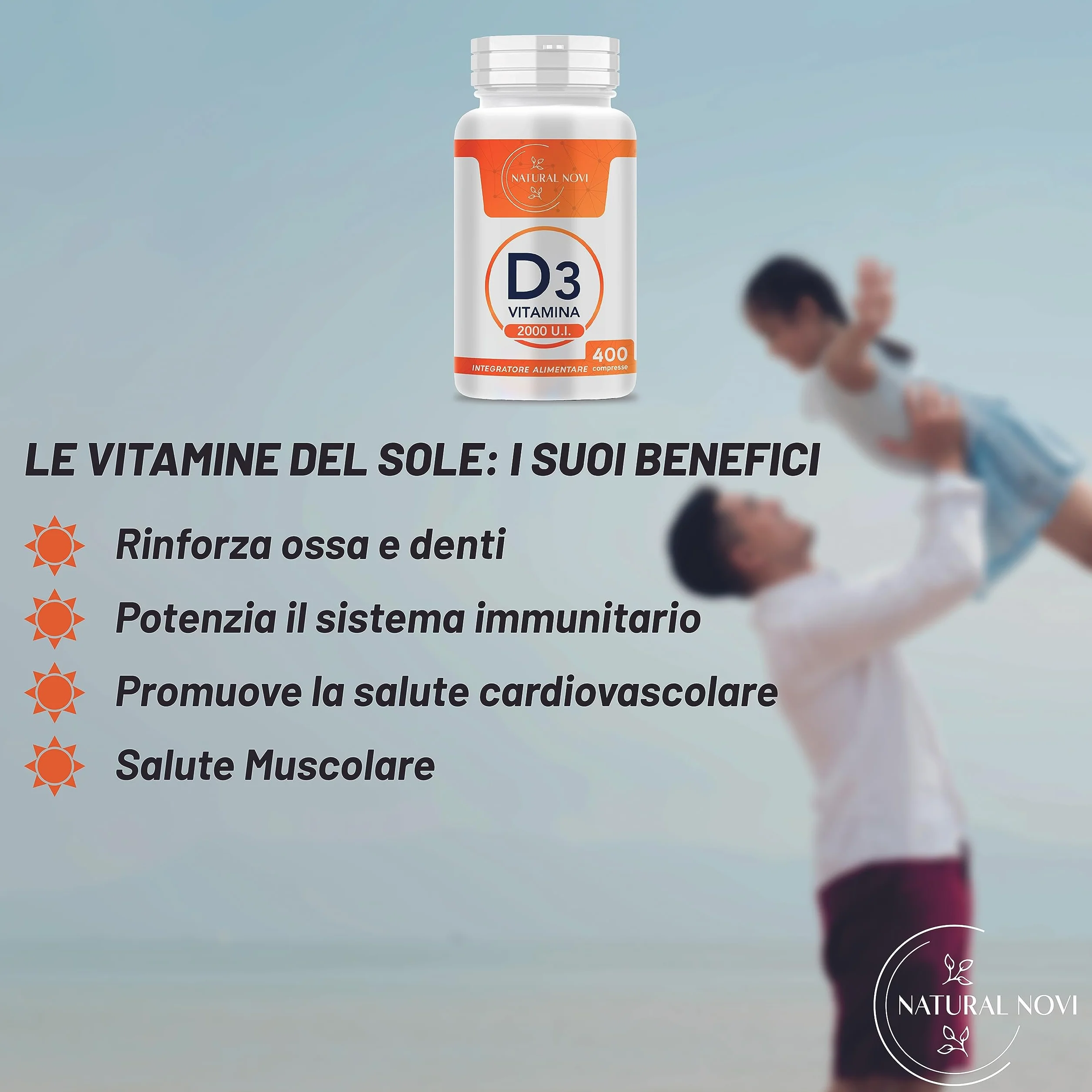 Vitamina D 2000 UI 400 compresse ALTO DOSAGGIO (oltre 1 anno di scorta) VITAMINA D3 al supporto di sistema immunitario, muscoli, denti, ossa