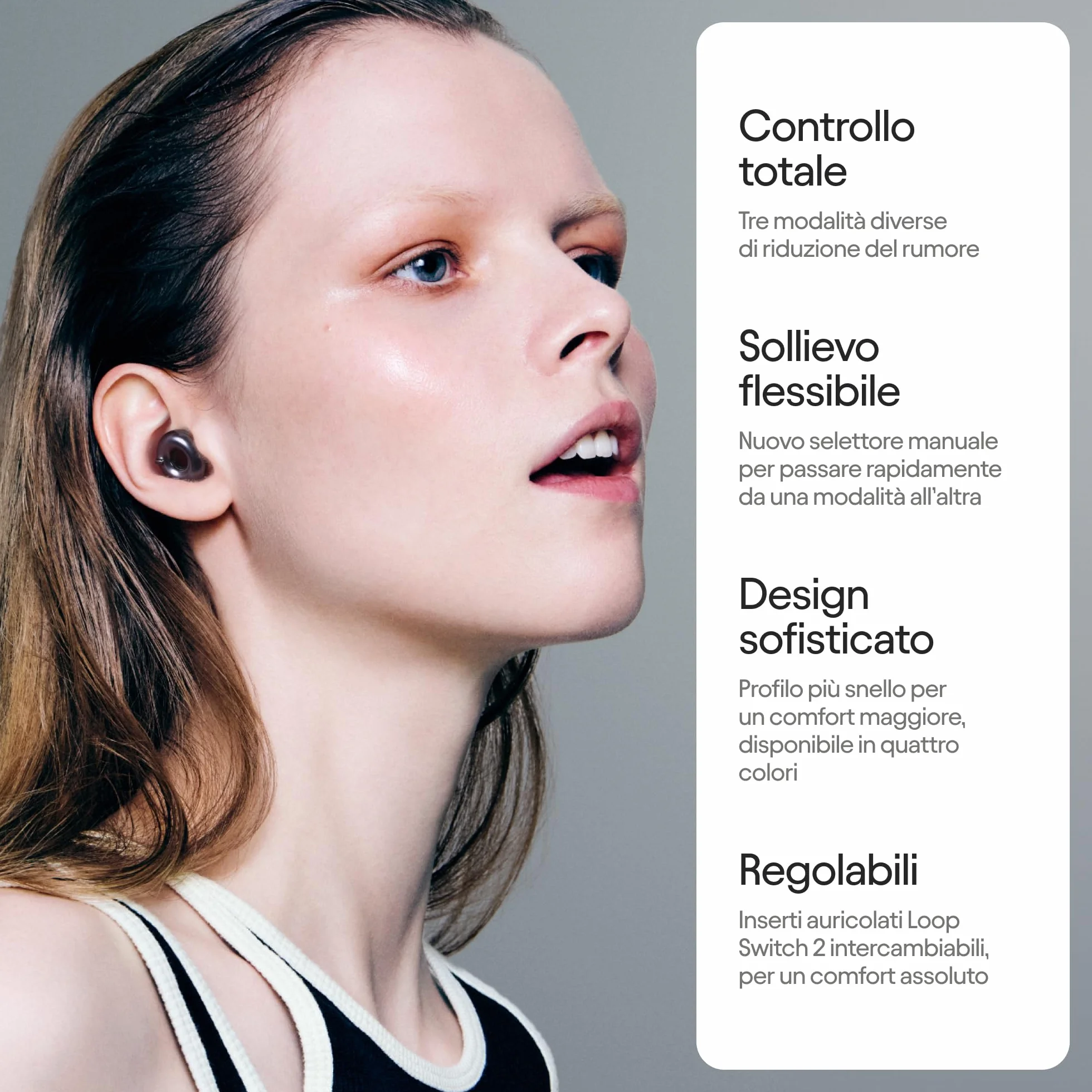 Loop Switch 2 auricolari personalizzabili 3 modalità riduzione rumore 20-26dB SNR flessibile