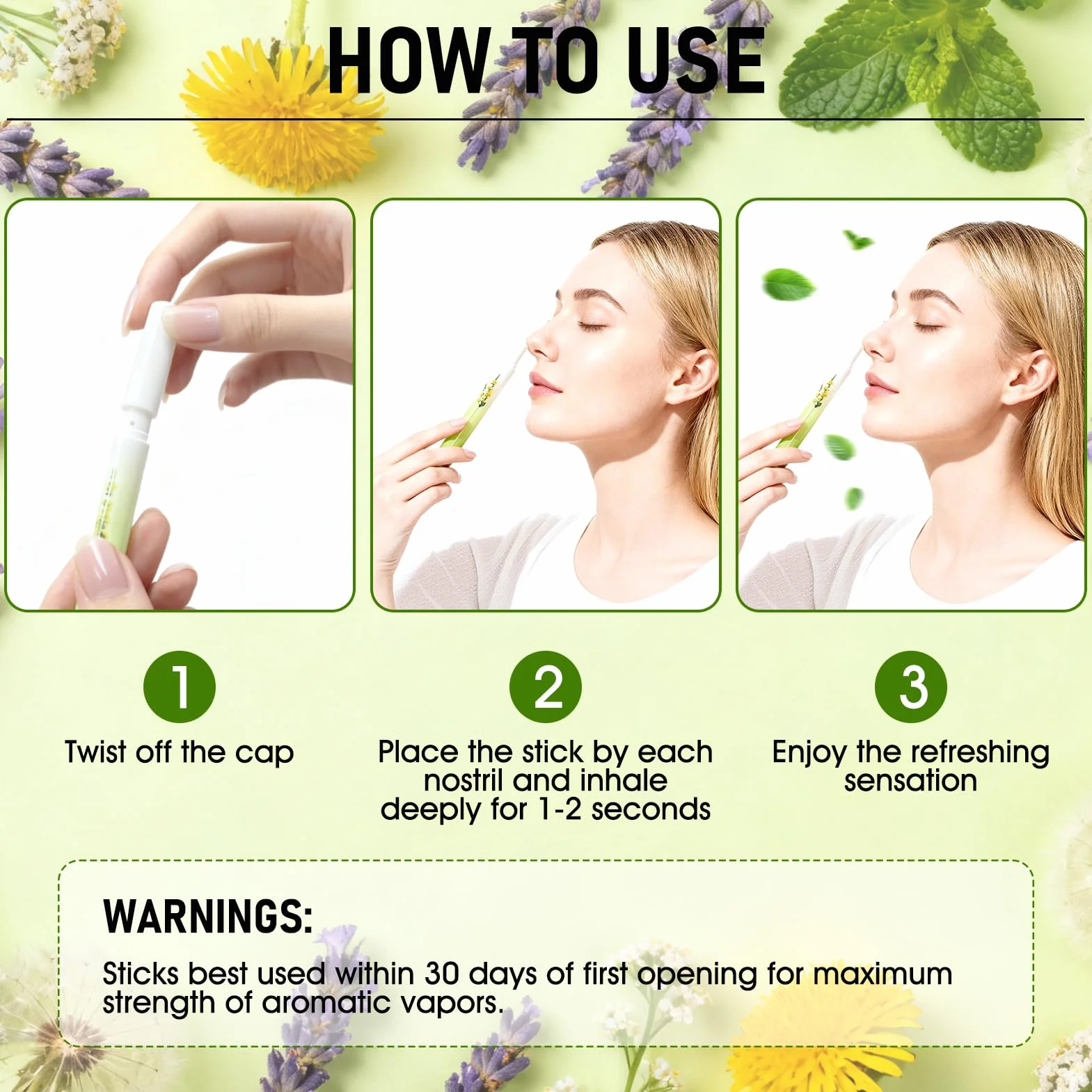 4 PCS Diffusore di Erbe Aromatiche, Herbal Diffuser Pen, Formula con Estratti Vegetali Multipli, Design Portatile, Aumenta l'energia, Rinfrescante e Rinvigorente