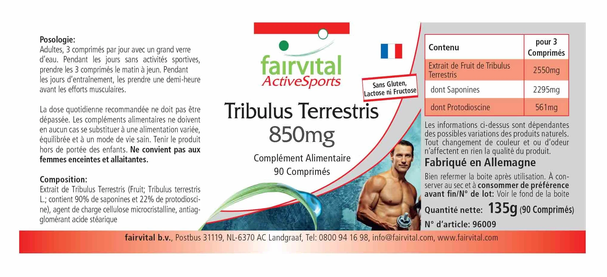 Fairvital Tribulus Terrestris 850 mg 90 compresse ALTO DOSAGGIO 90% saponine 22% protodioscina VEGANO