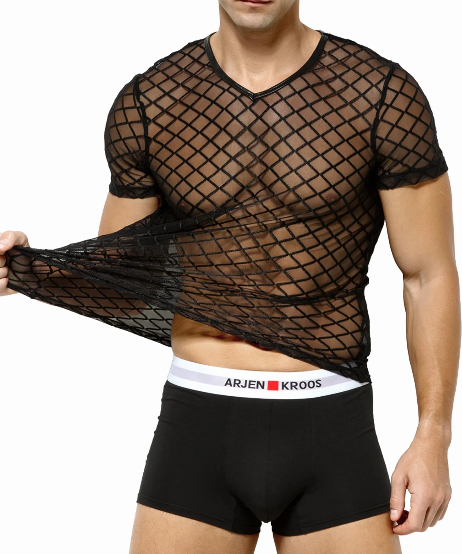 Casey Kevin Maglia Trasparente Uomo Rete Intimo Sexy Mesh Fishnet T-Shirt Camicia Party