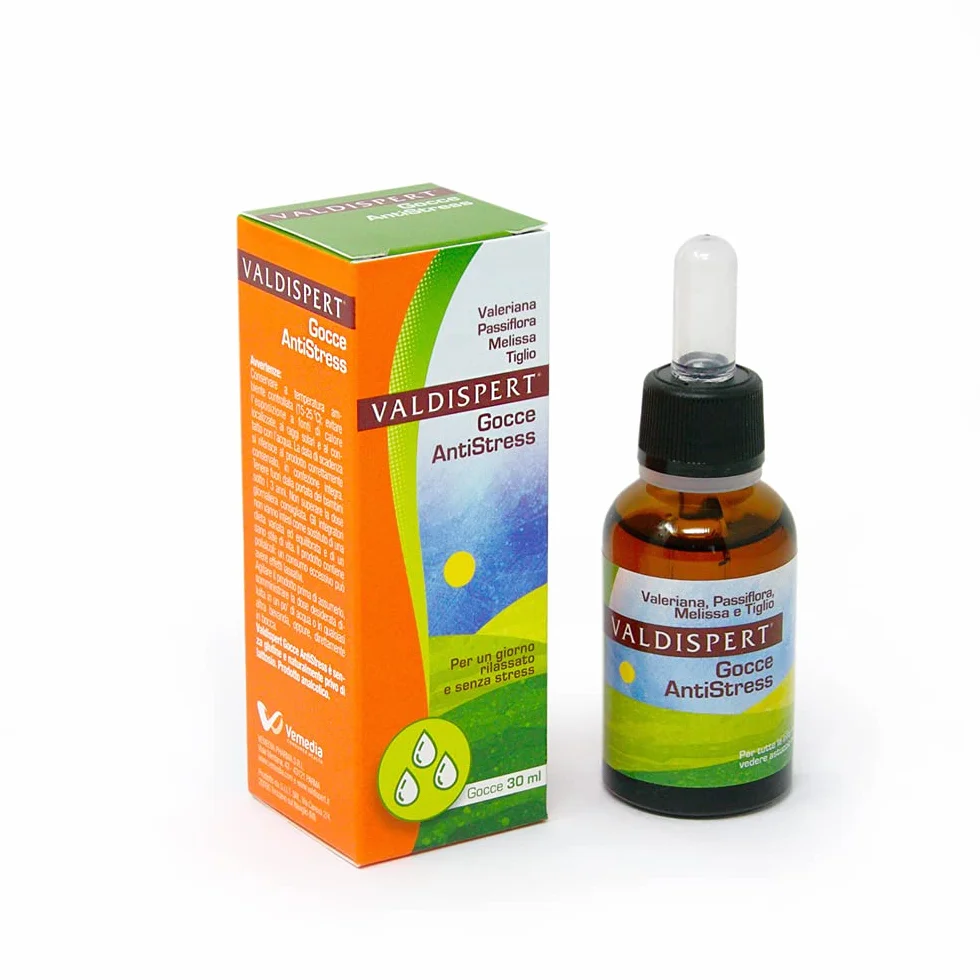 Valdispert Gocce Antistress, Integratore Naturale Rilassamento con Valeriana, Passiflora, Melissa e Tiglio, 30 ml