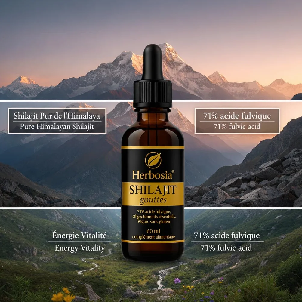 Shilajit Gocce 60 ml – Integratore alimentare liquido, resina Himalayana 100% pura, ricca di acidi fulvici, vitalità ed energia naturale