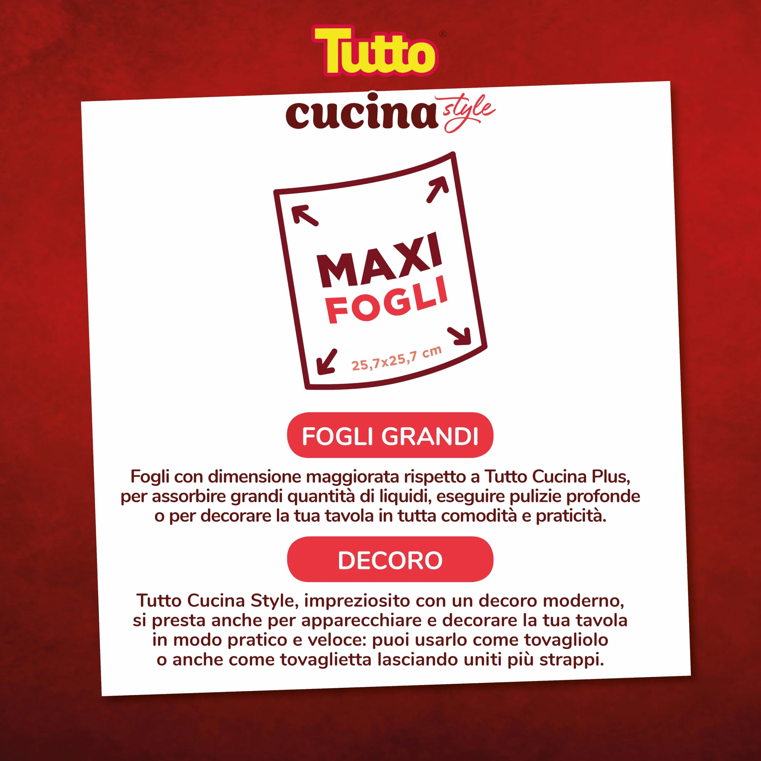 TUTTO CUCINA STYLE Asciugatutto 18 Rotoli Carta Super Assorbente HI-PER Made in Italy