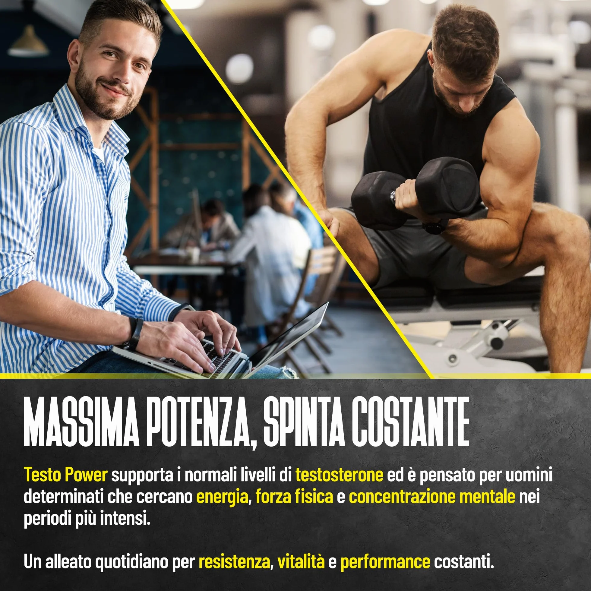 ProAction TESTO POWER | Testosterone Booster con Alto Dosaggio di Tribulus Terrestris, Maca Nera, Fieno Greco, Ashwagandha e Zinco | Integratore Testosterone Uomo per Aumento Massa Muscolare | 60 cpr
