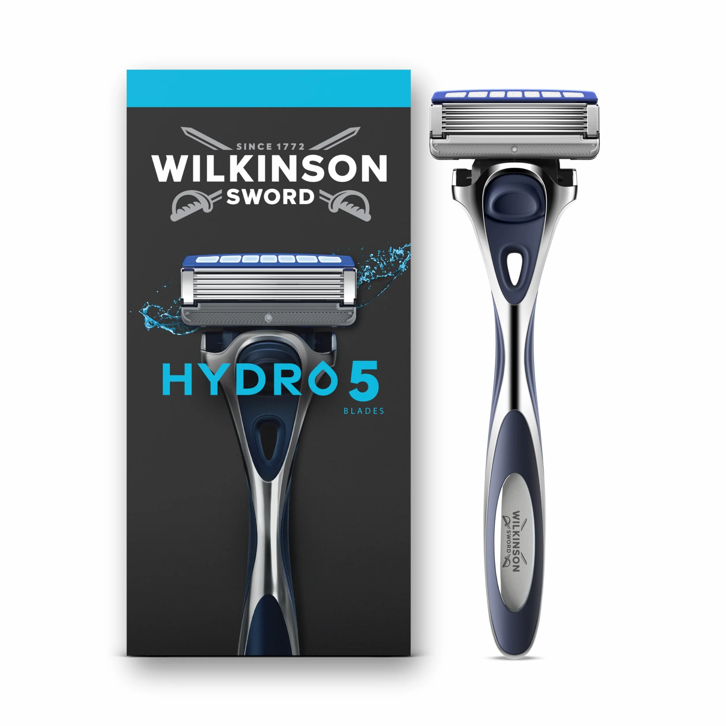Wilkinson Sword Hydro 5, rasoio da uomo ad azione idratante con lame rivestite in carbonio, manico + 1 ricarica