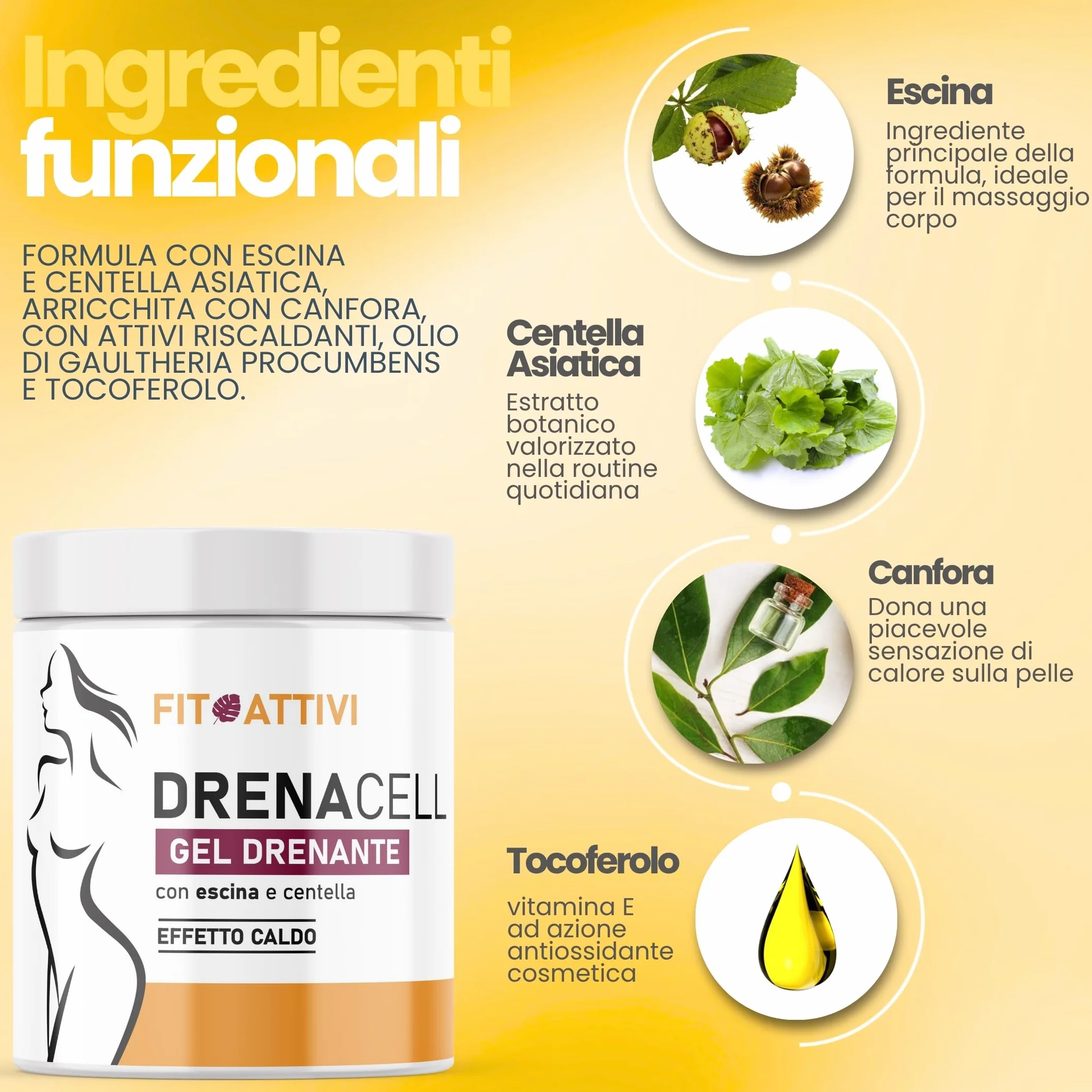 Crema Anticellulite Forte 550ml Drenante Gambe Fianchi Addome Effetto Caldo Escina Centella Asiatica Made in Italy