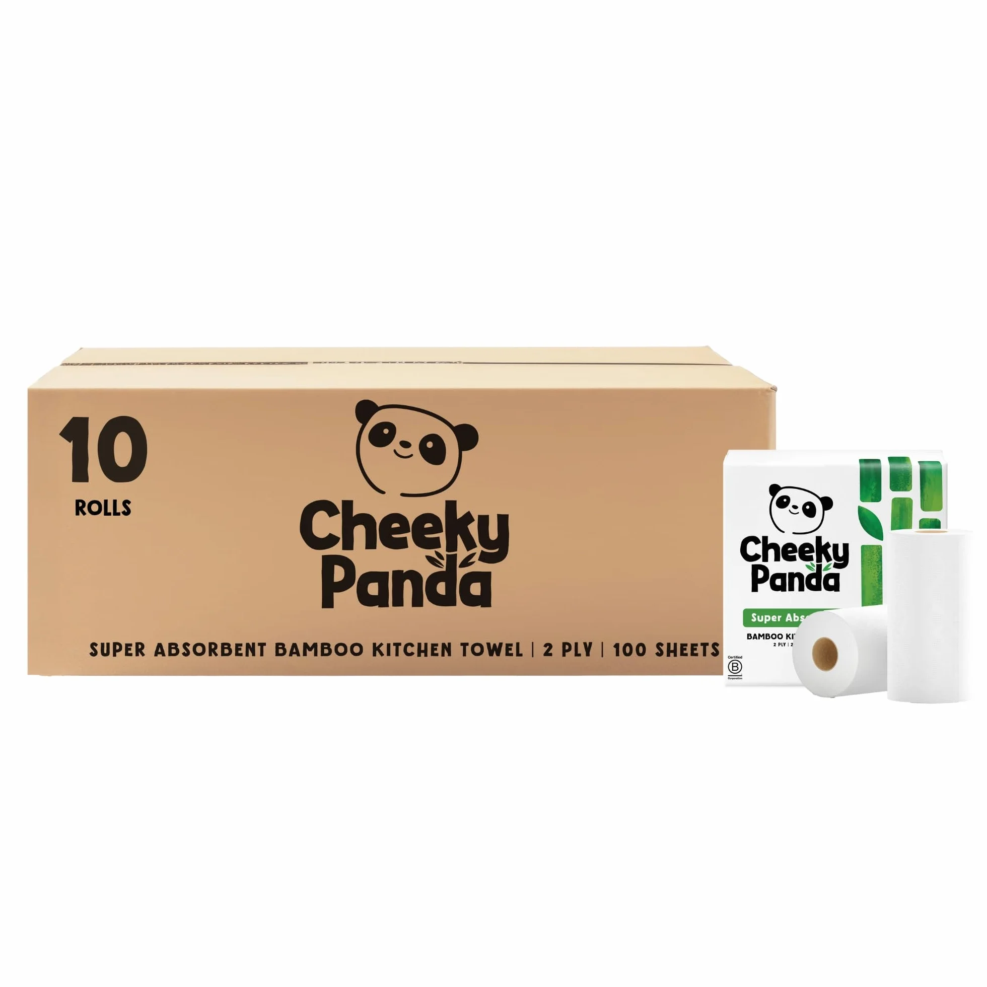 The Cheeky Panda Carta Cucina in Bambù 10 Rotoli Carta Asciugatutto 1000 Fogli Assorbenti 2 Veli