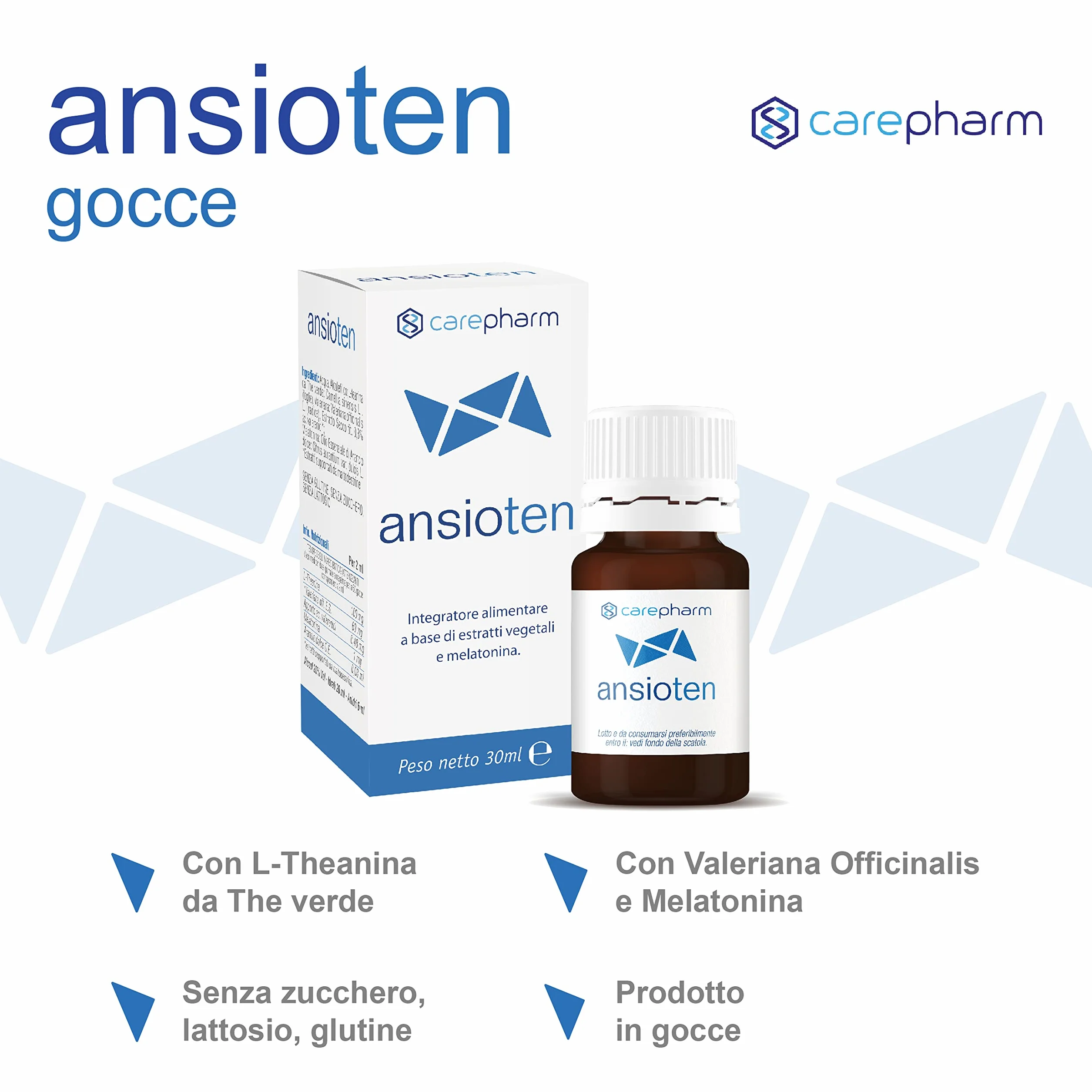 Carepharm Ansioten Integratore Alimentare Liquido Rilassamento Sonno Stress Senza Zuccheri Lattosio 30 ml