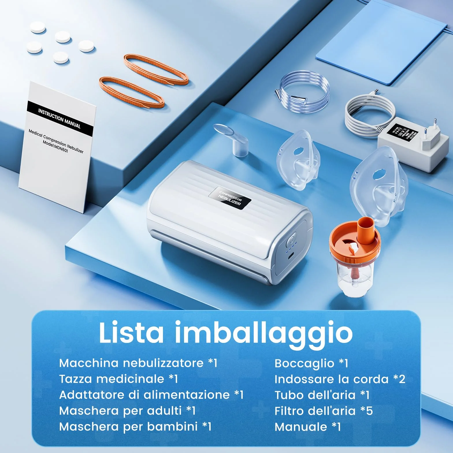 Aerosol Nebulizzatore A Compressore - Areosol per Bambini ed Adulti, Boccaglio E Maschera, Allevia Efficacemente le Malattie Sistemiche, Velocità di Atomizzazione Regolabile