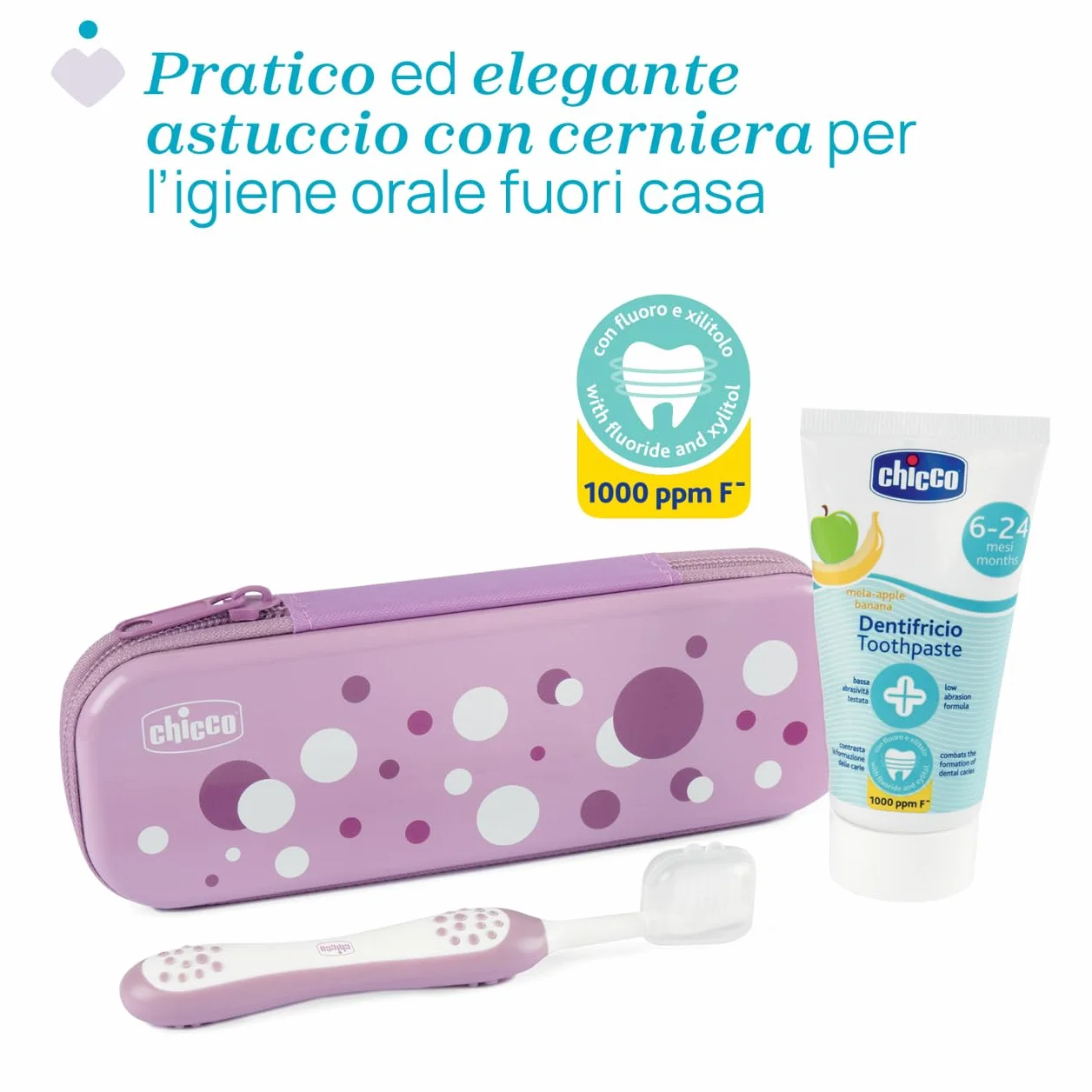 Set Primi Dentini Chicco Set Spazzolino e Dentifricio per Bambini, Con Pratico Astuccio,