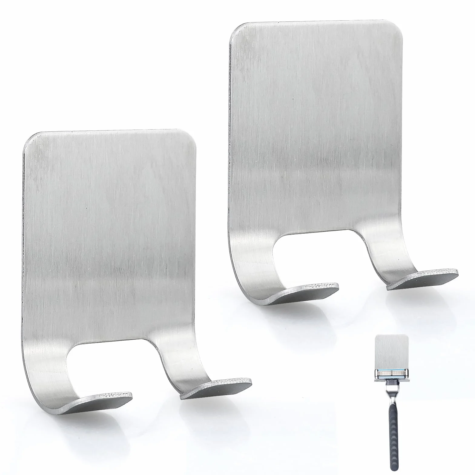 2 pezzi, supporto per rasoio da doccia, argento, senza foratura, acciaio inox, robusto e autoadesivo, multiuso per bagno e cucina
