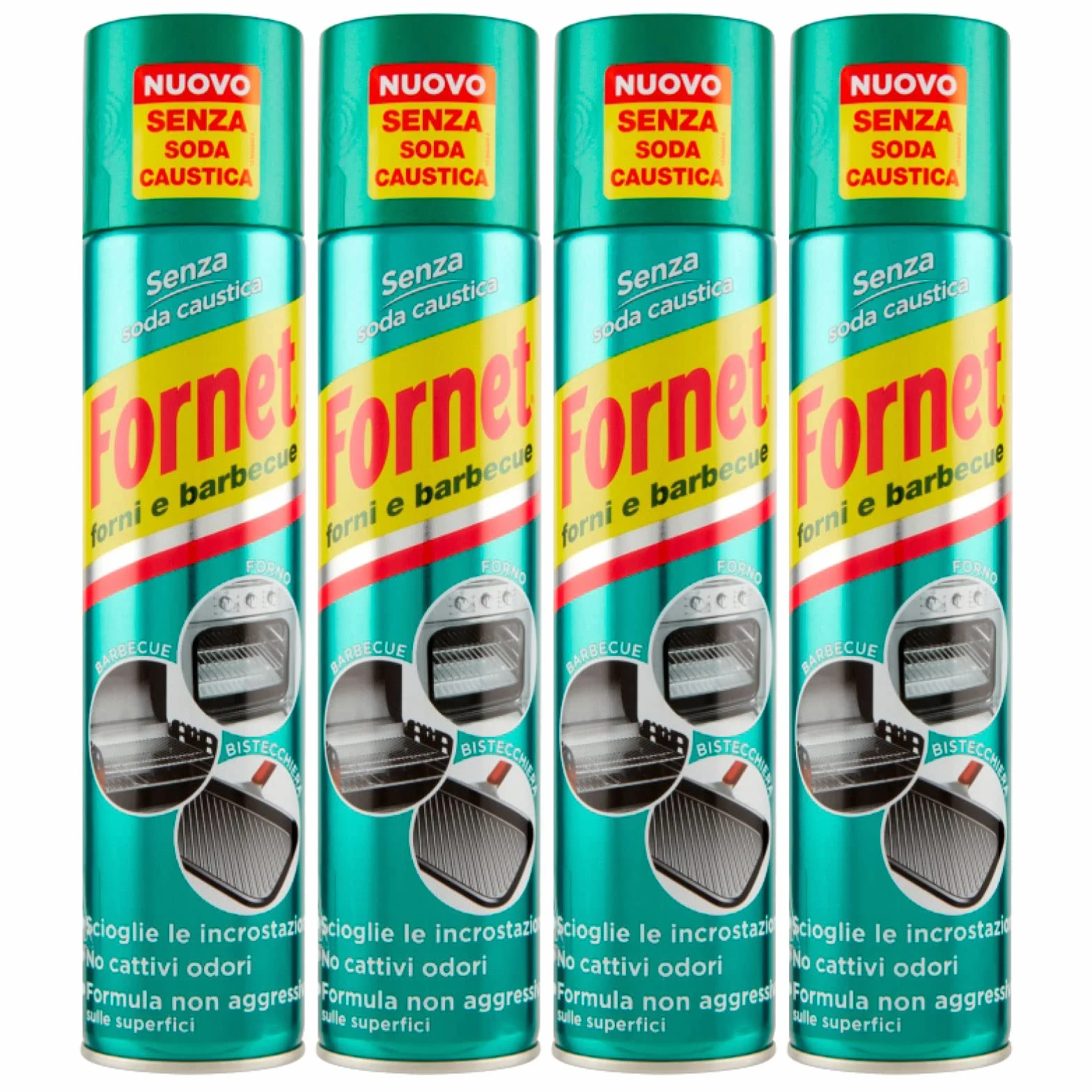 Fornet Sgrassatore Spray per Forni e Barbecue 300ml x 4 Pezzi