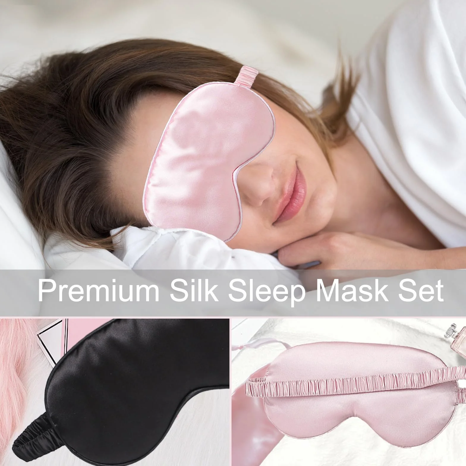 KEYRI 4 Pezzi Mascherina per Dormire per Donne, Maschera per Dormire Seta Mascherina per Occhi Antiluce e Morbida Mascherina Occhi per Dormire per Viaggi Pisolino con Fascia Elasticità