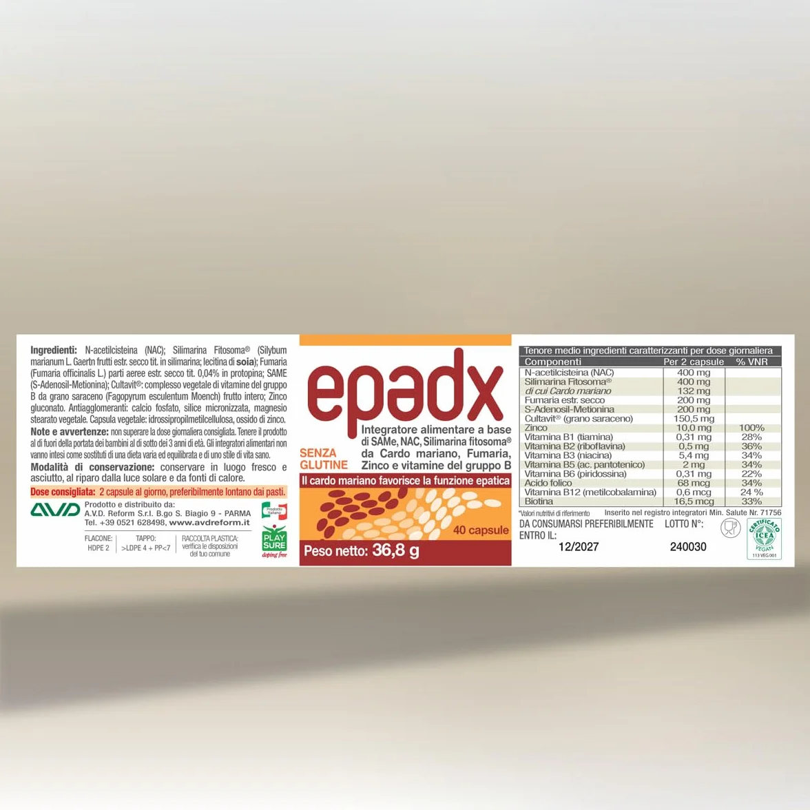 Epadx AVD REFORM supporto epatico con SAMe NAC e Silimarina Fitosoma 40 capsule