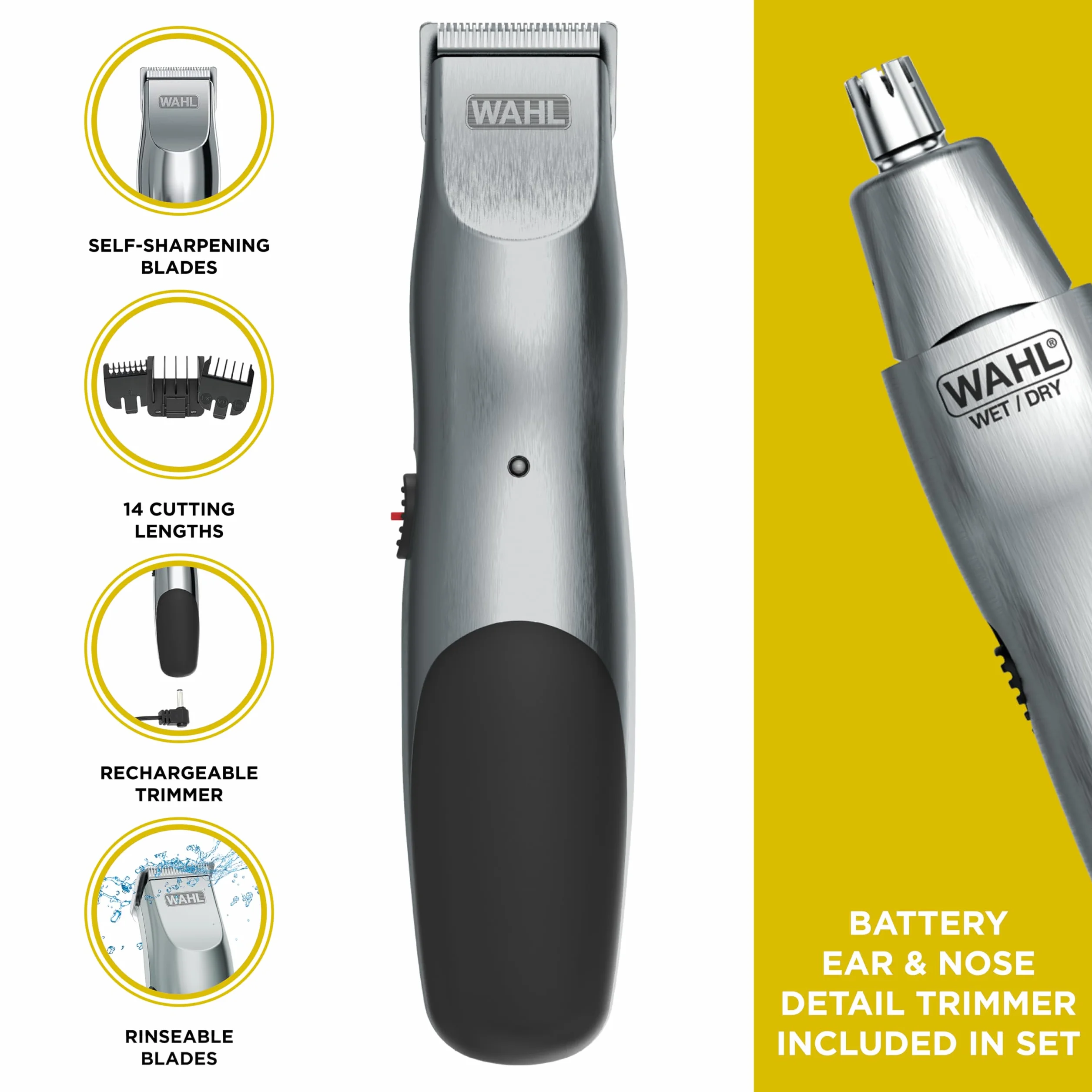 WAHL Groomsman, peli del naso, dettagli e pulizia con Trimmer Wet/Dry a batteria per peli del naso