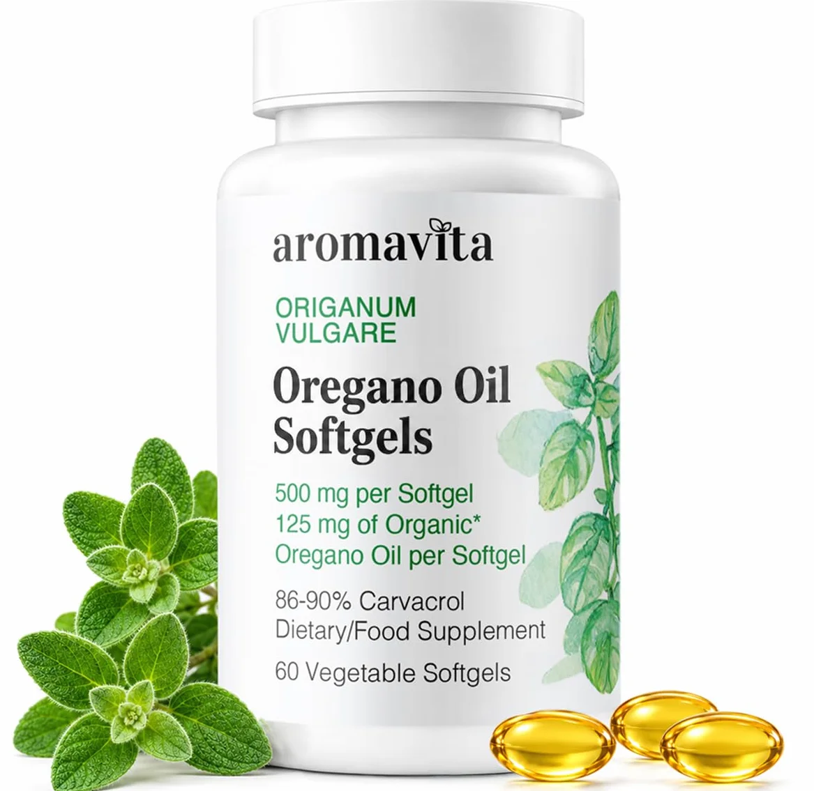 Capsule di Olio di Origano 86-90% Carvacrolo 108 mg Integratore Digestivo Antiossidante Naturale Vegano 60 Capsule