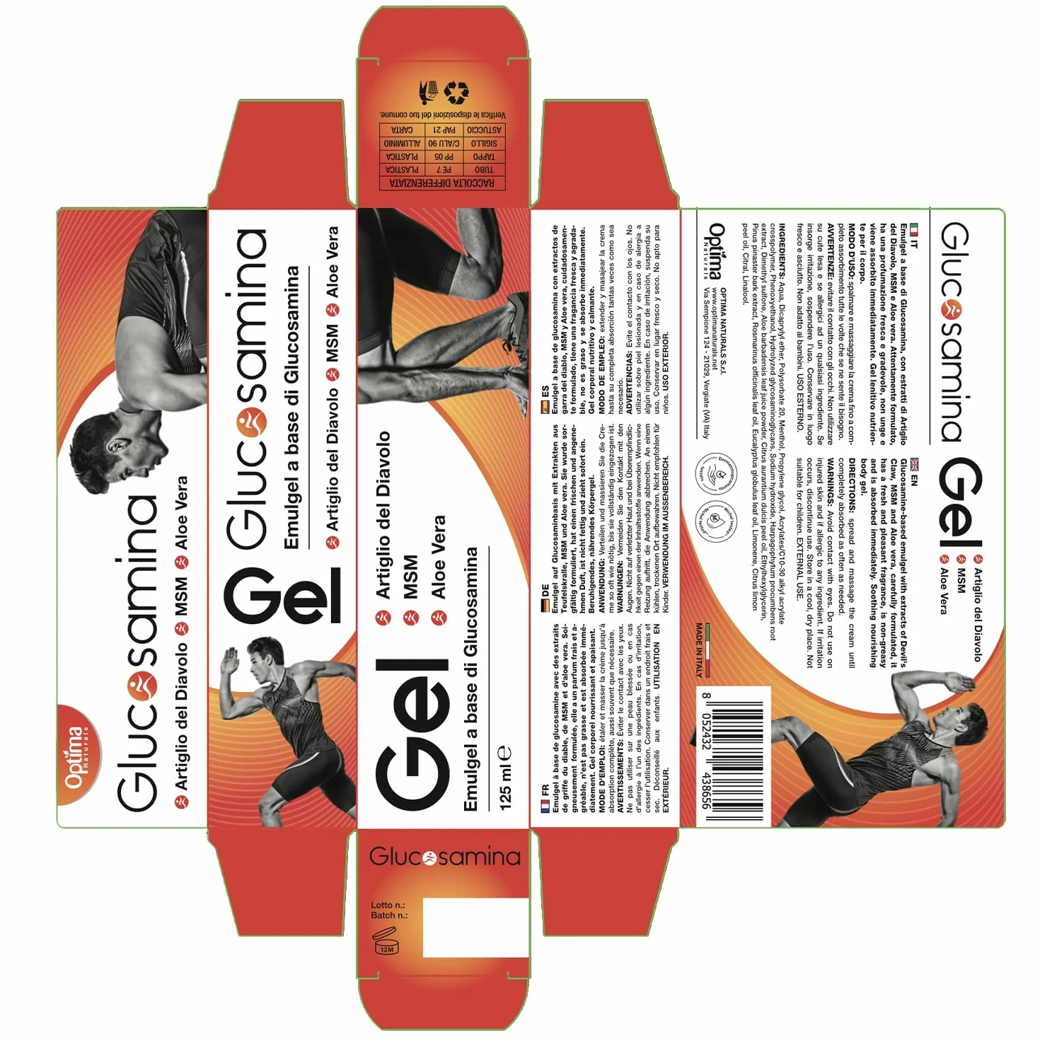 Glucosamina Gel, 125 ml con Artiglio del diavolo, non unge, assorbimento rapido