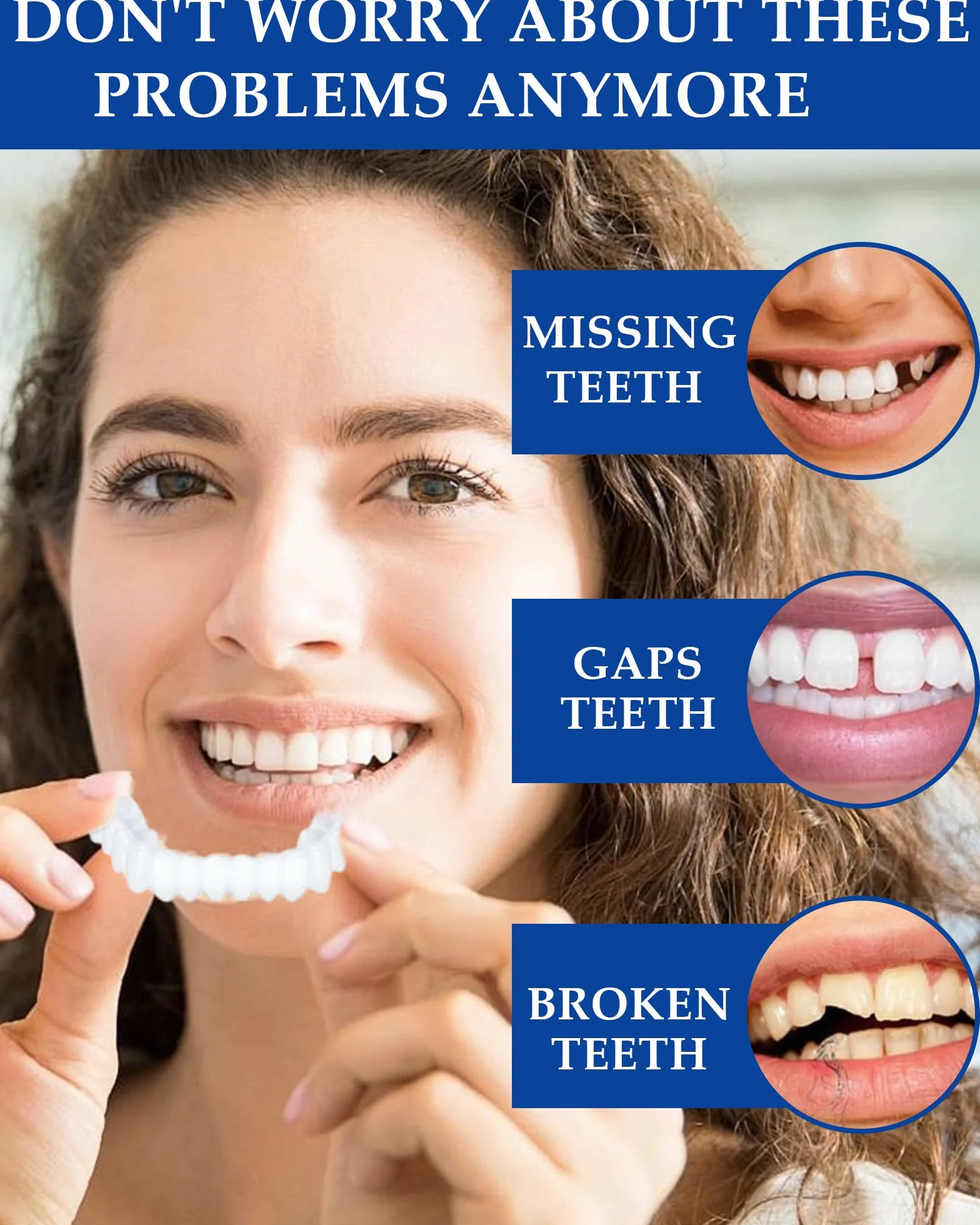 2 Paia Protesi Dentale Universale Faccette Dentali Sorriso Cosmetico Denti Finti Autoadesivi Dentiera Finta Naturale Provvisoria