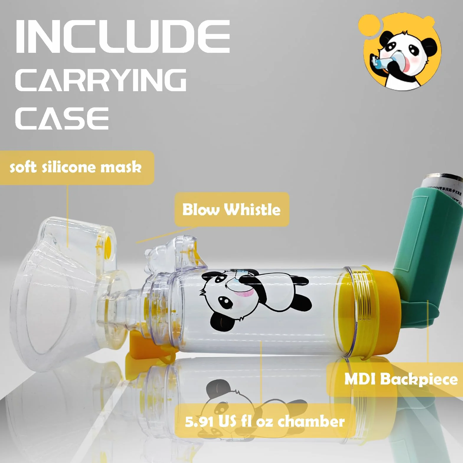 Distanziatore per inalatori bambini con maschera e custodia da viaggio, camera di aerosol utilizzata con qualsiasi inalatore a dose misurata per asma (maschera per bambini)