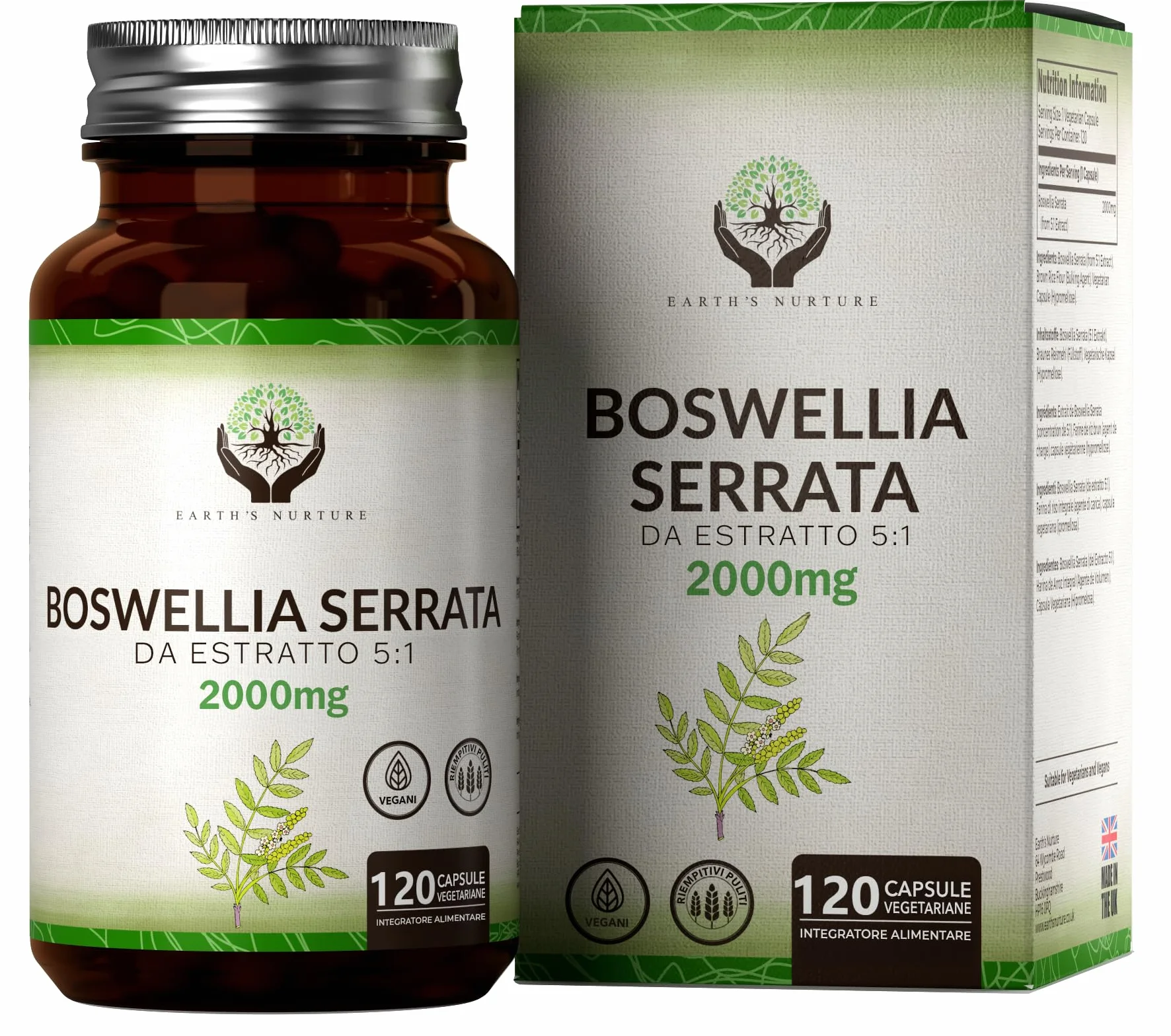 EN Boswellia | 120 Boswellia Serrata - 2000mg Boswelia per Dose | Boswelia Serrata Alto Dosaggio | Non-OGM, Senza Glutine e Allergeni | Prodotto nel Regno Unito