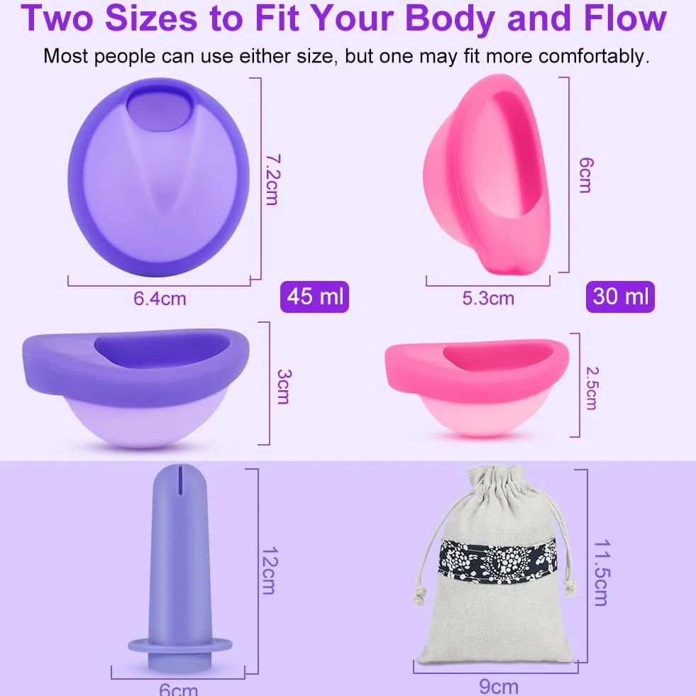 Dischi Periodici Riutilizzabile, 2 Pezzi Disco Mestruale(S+L), Coppa Mestruale in Silicone con Applicatore, Che Può Essere Facilmente Rimosso, per Donne Sport Attivi, Nuoto, a Prova di Perdite