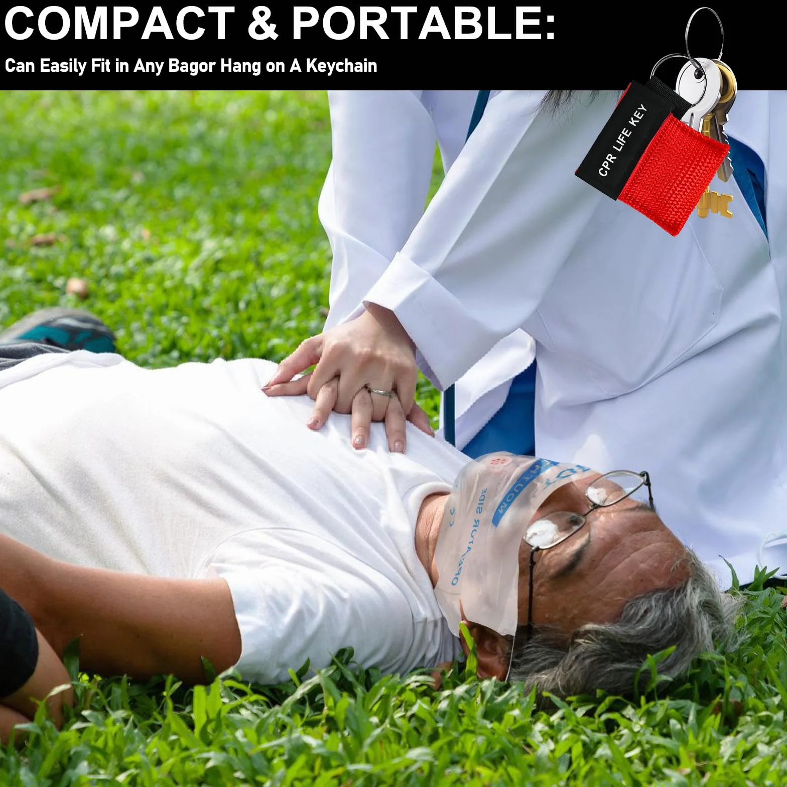 Mascherina Respiratoria Portachiavi CPR con Valvola di Ritenuta per Primo Soccorso e Addestramento AED (Rosso)