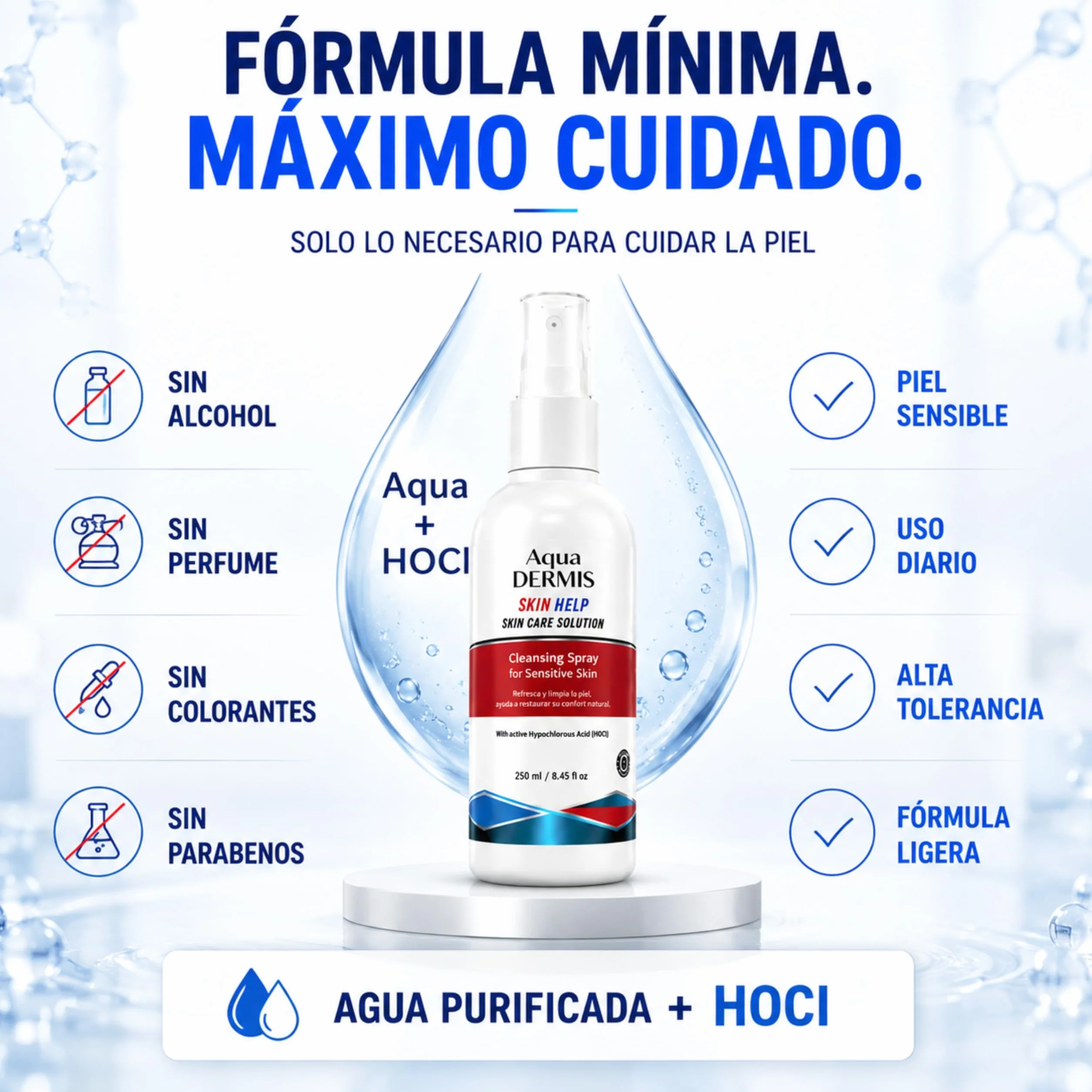 Spray per terapia delle ferite con acido ipocloroso, disinfettante naturale per ferite, ustioni, acne, eczema e tatuaggi, senza alcool, sicuro per pelli sensibili, 250 ml