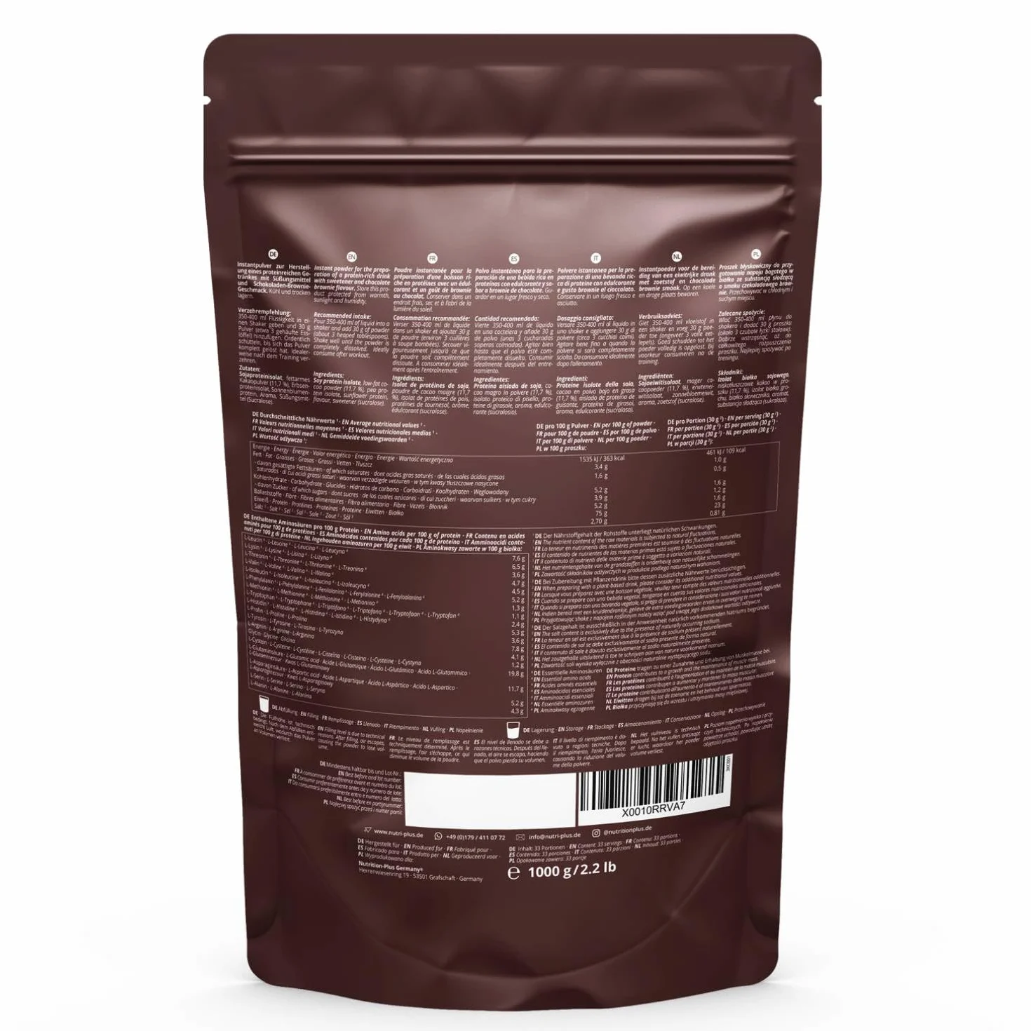 Nutri+ Proteina in Polvere 3k Brownie al Cioccolato Proteine Polvere Proteica senza Lattosio Isolato proteico Vegan