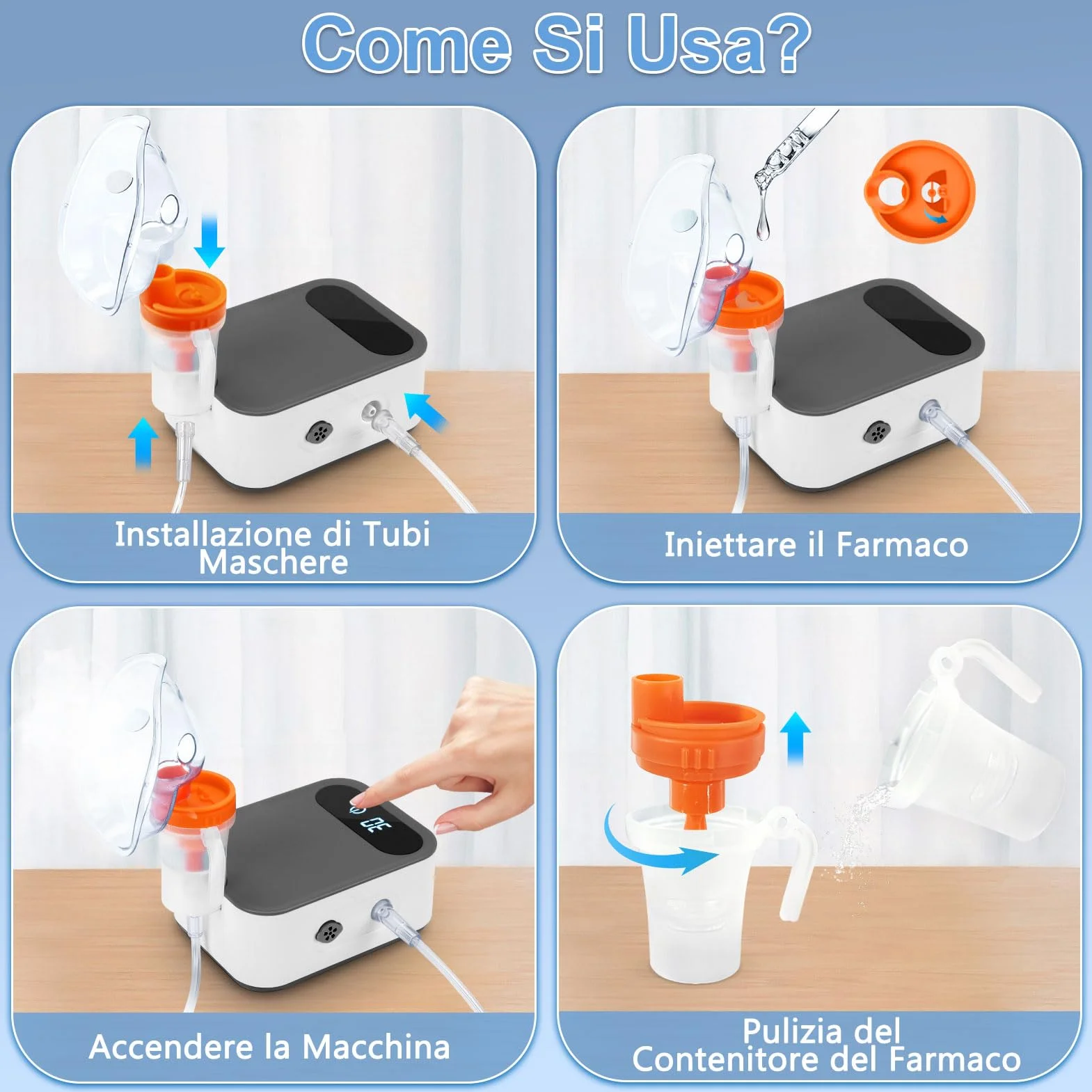 Nebulizzatore Aerosol Ultrasuoni Silenzioso per Adulti e Bambini con Boccaglio e Maschera