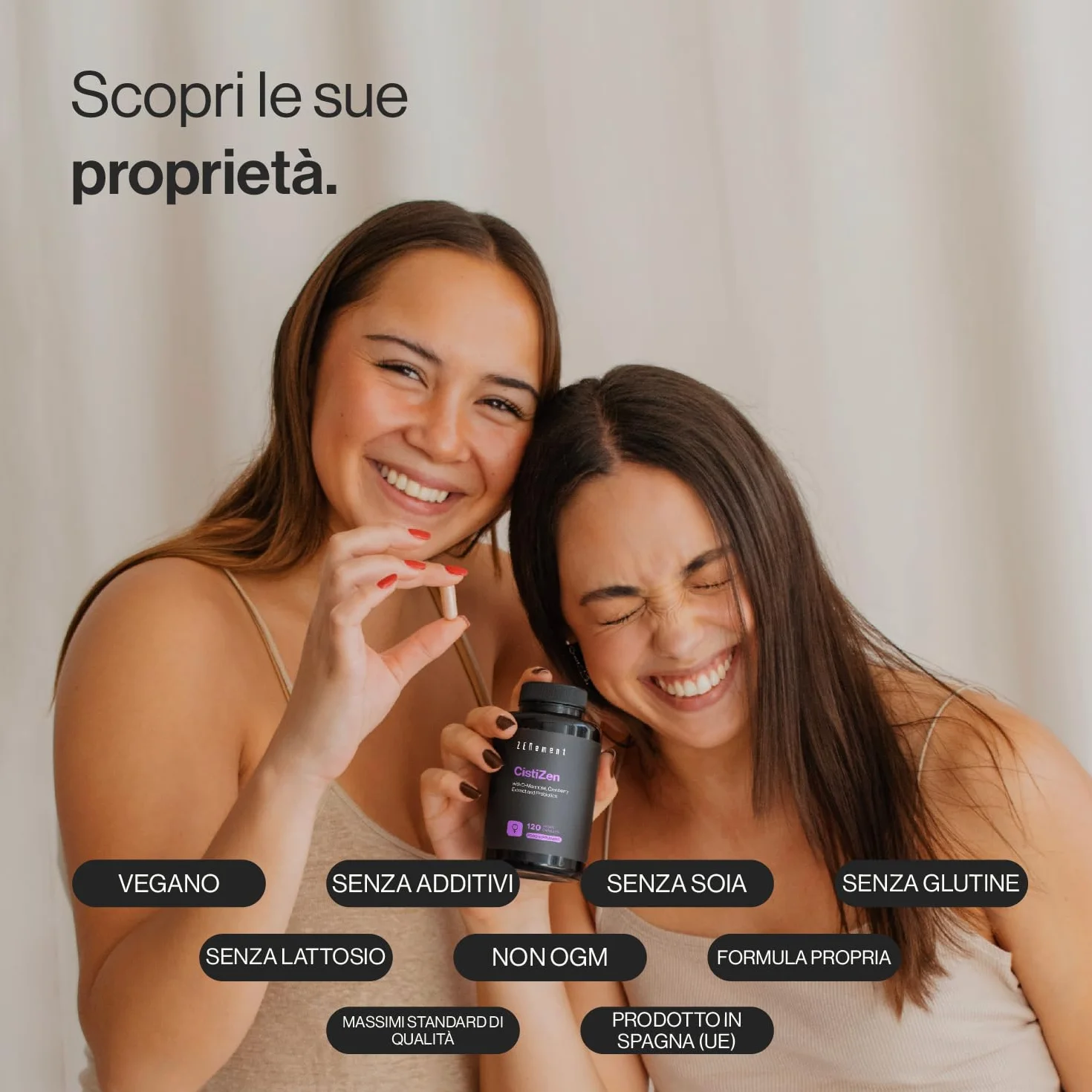 CistiZen - Con D-Mannosio, Mirtillo Rosso e 5 Ceppi Probiotici – 120 Capsule Vegane, Senza Additivi, Senza OGM, Senza Glutine, Senza Lattosio, Senza Soia – Zenement
