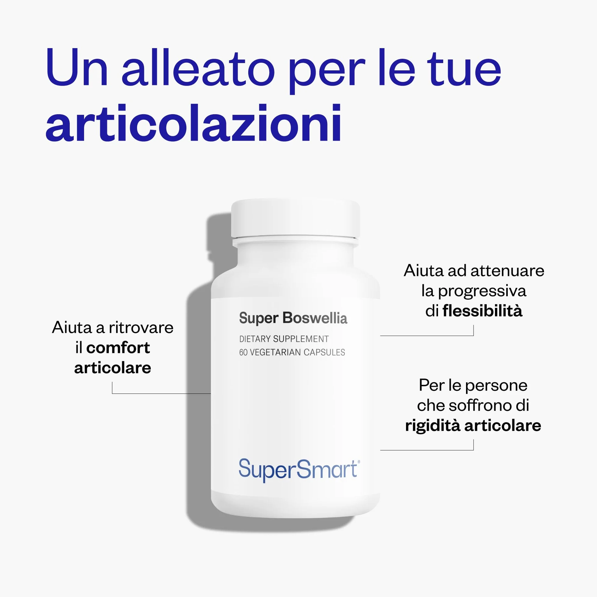 Super Boswellia - Aiuta a ritrovare il comfort articolare - Antinfiammatorio - Estratto di Boswellia Serrata standardizzato al 20% di AKBA - Elevato assorbimento - Vegano - Senza glutine - Supersmart