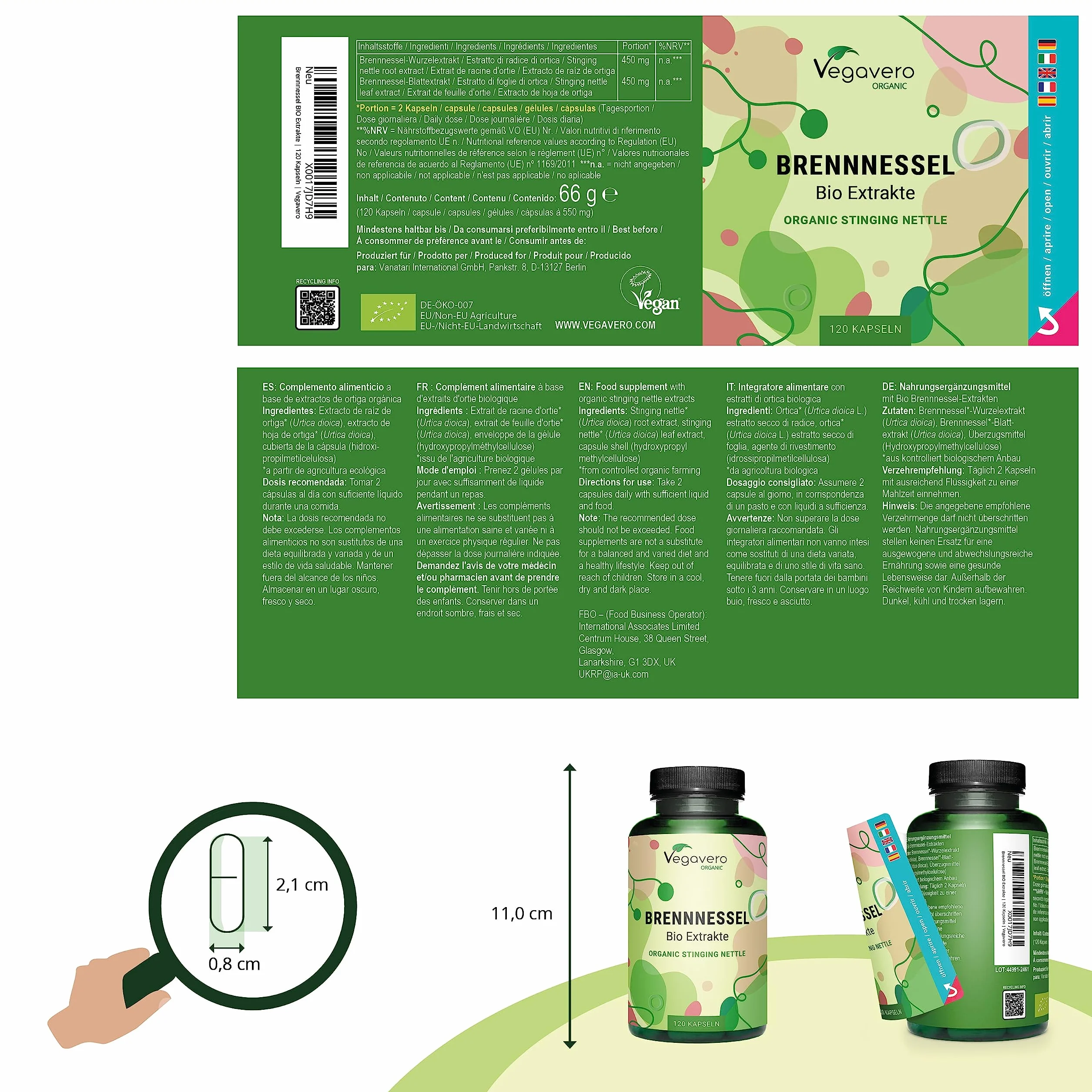 Vegavero ORTICA BIO 450 mg Estratto Radice Foglie Urtica Dioica 120 capsule Prostata Vie Urinarie