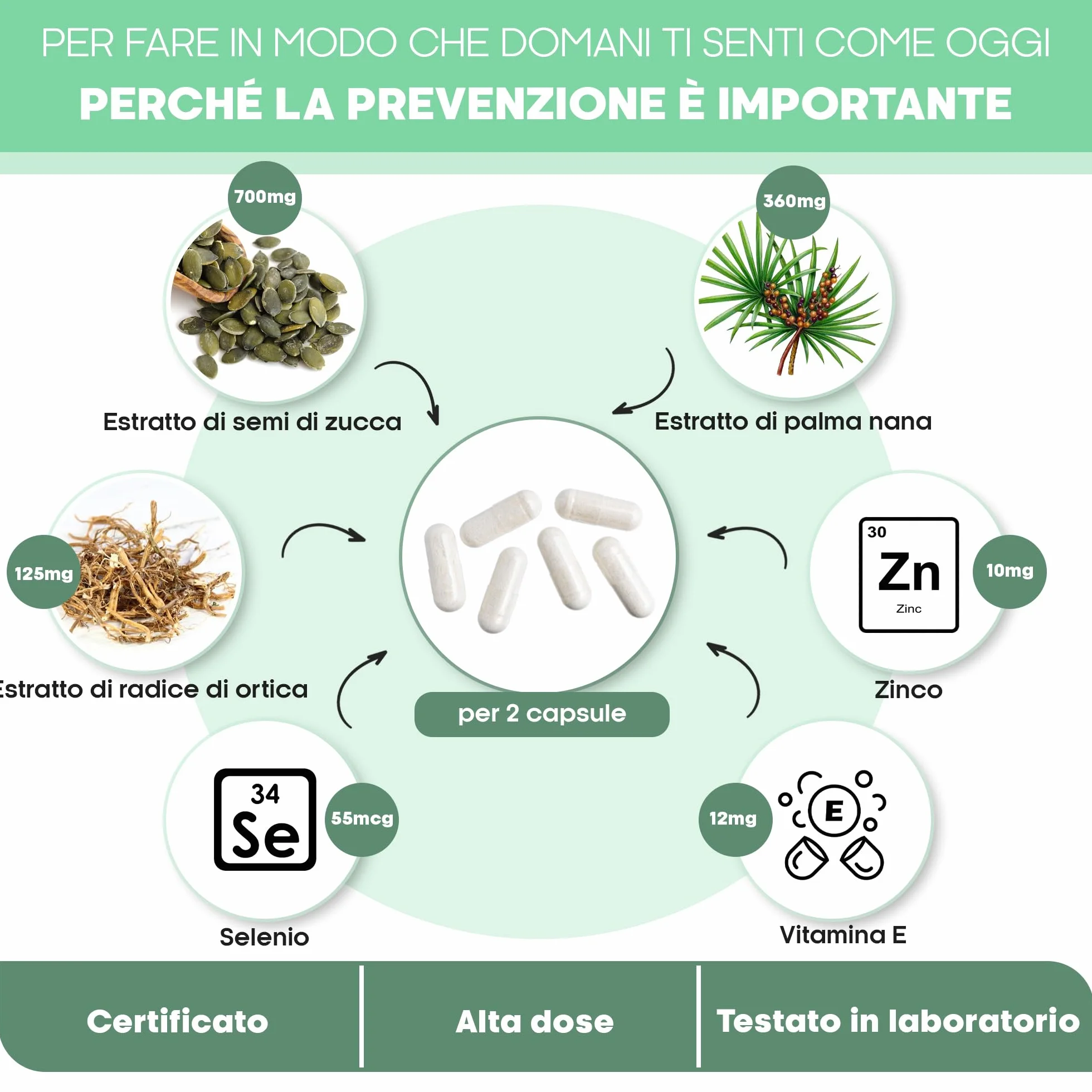 Prosta Plus Complex 180 Capsule Prostata ad Alta Dose con Palma Nana, Semi di Zucca, Radice di Ortica, Zinco, Vitamina E, Selenio