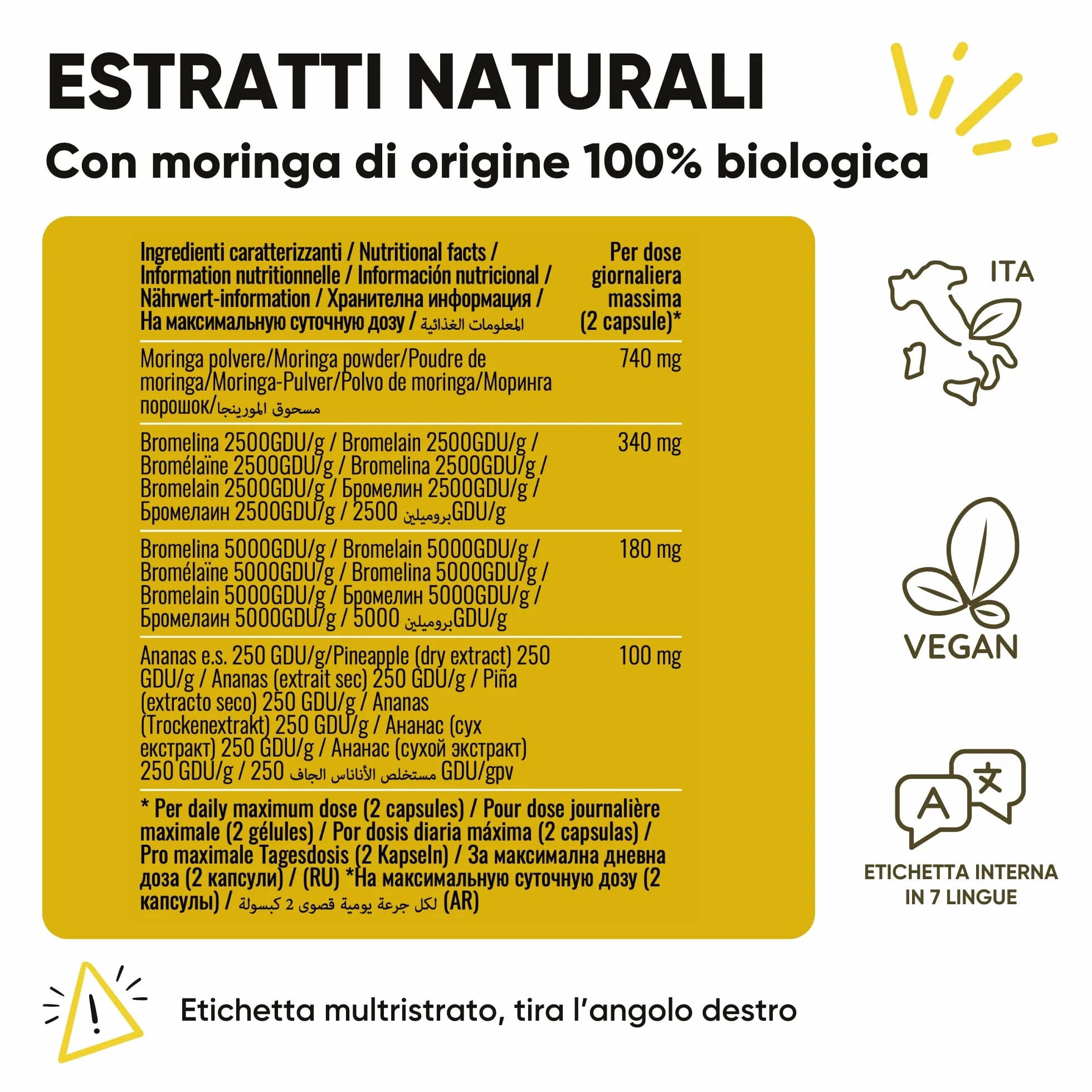 Bromelina Forte Drenante 5000 GDU 100% Naturale Anticellulite Integratore con Moringa Bio e Ananas 60 Capsule Vegane Made in Italy RedMoringa