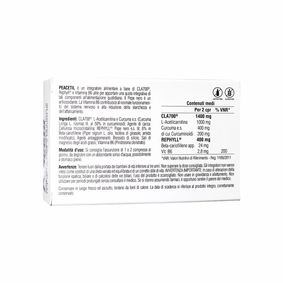 PG Pharma Integratore per Nervi Infiammati con L-Acetilcarnitina Curcumina Beta-Cariofillene Vitamina B6 30 Compresse