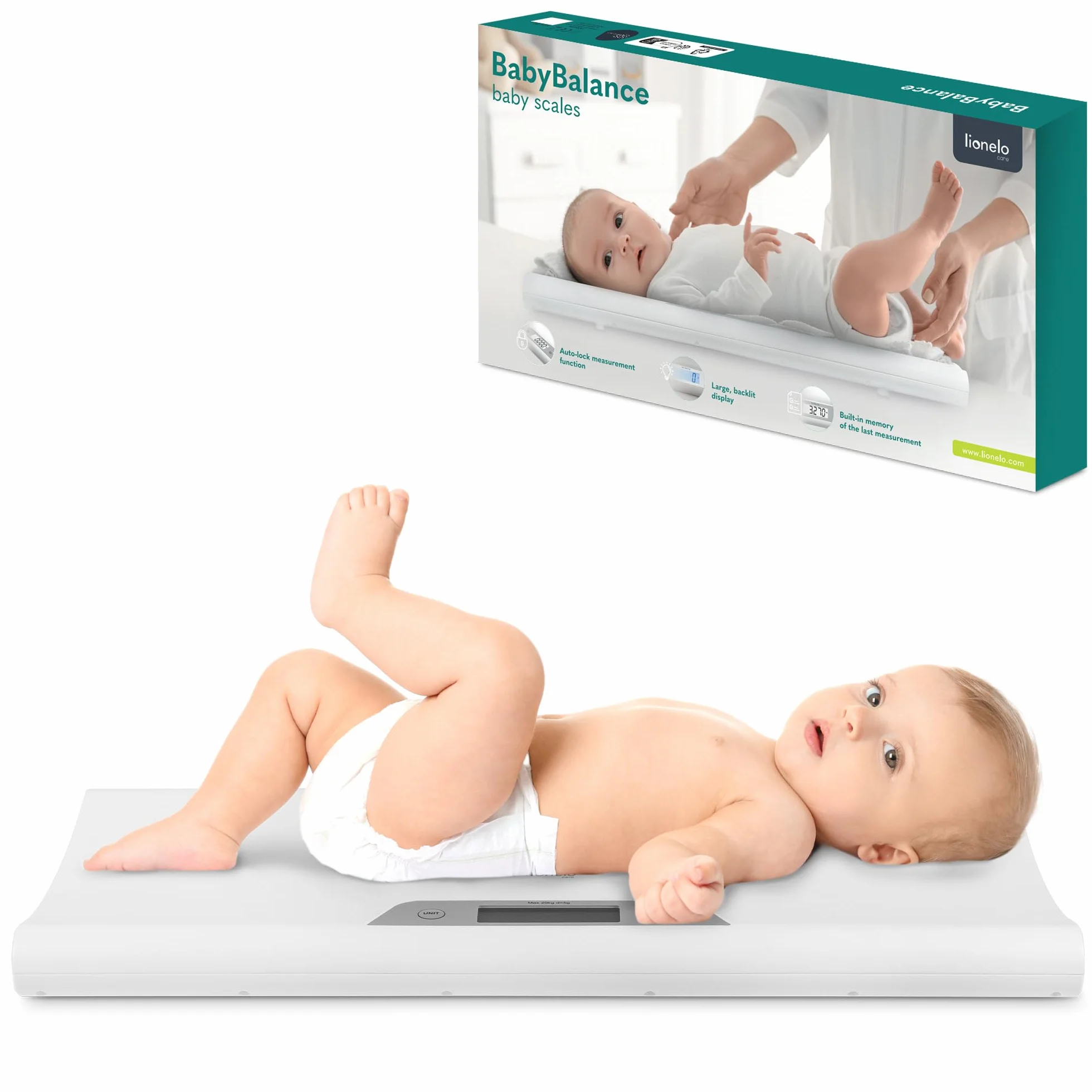 LIONELO BABYBALANCE bilancia elettronica neonati 20kg display tara memorizzazione misurazione pesatura 5g