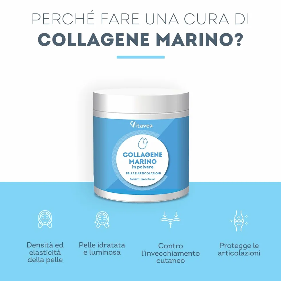 Collagene Marino in Polvere con Vitamina C 10000 mg Peptidi di Collagene di Pesce - Collagene Idrolizzato - Aroma Limone e Lime Vitavea