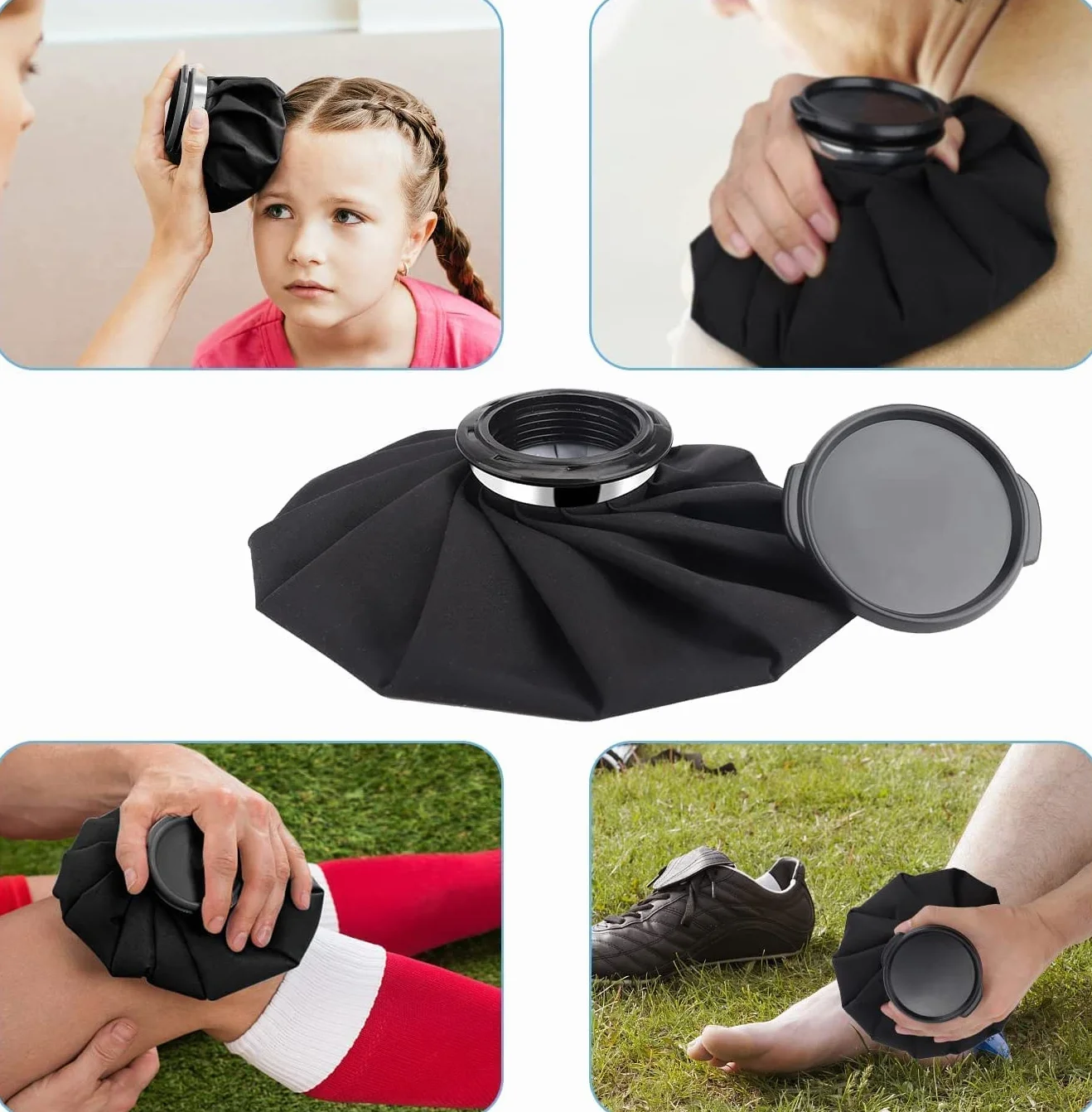 Borsa Ghiaccio Ginocchio Riutilizzabile, 3 PCS [15cm/23cm/28cm] Borsa Medica Sportiva, Borse Acqua Ghiaccio per Dolori e Febbre, Impacco Ghiaccio Sacca per Testa/Schiena/Spalle/Gamba/Bambini/Lesioni