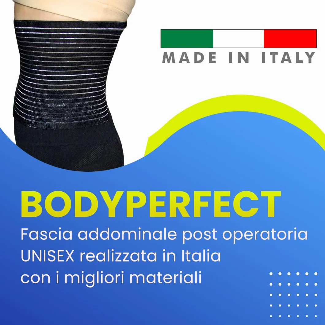 BODYPERFECT Fascia ernia ombelicale Pancera Post operatoria Cintura Post Parto Elasticizzata A Strappo Altezza 16 Cm Made in Italy (Bianco, L)