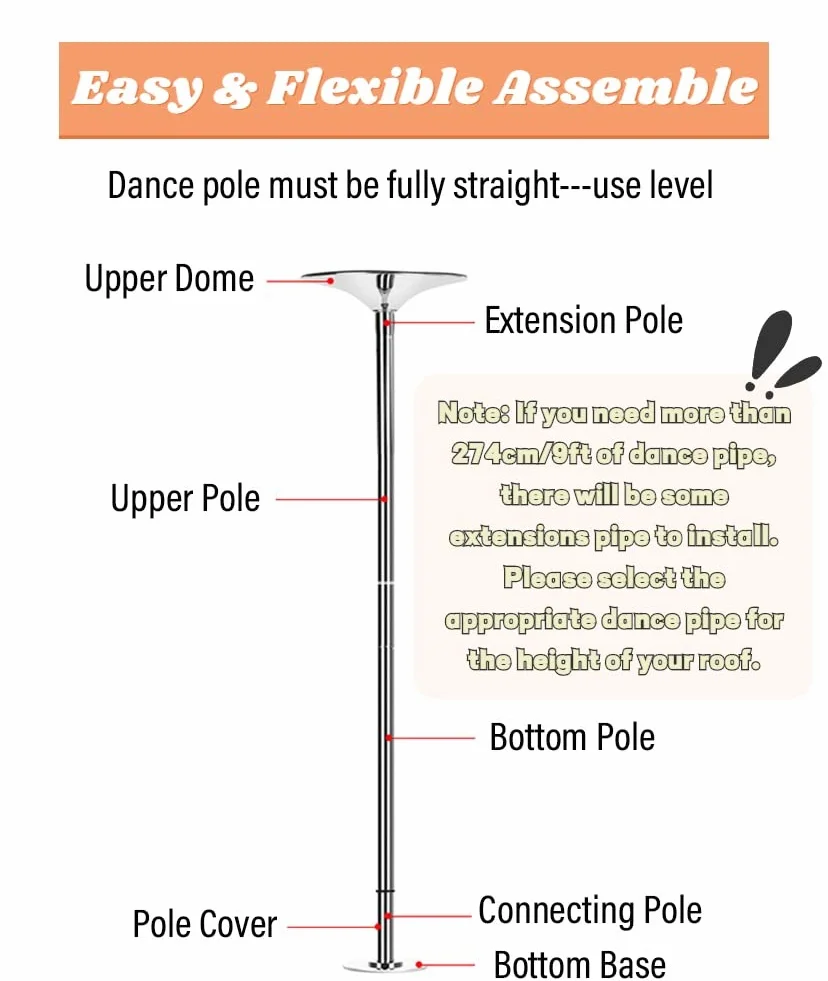 Kit per pole dance 45 mm portatile carico resistente 199,6 kg 2,24-3,8 m altezza