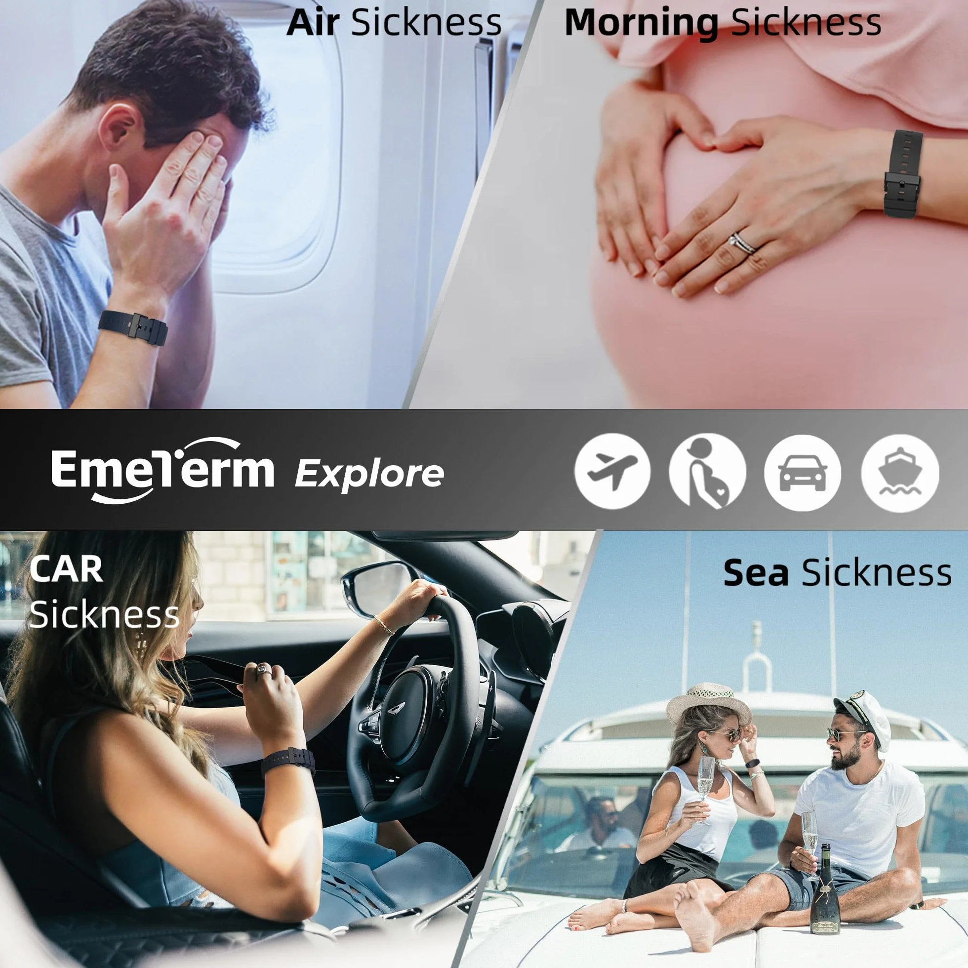 EmeTerm Explore Braccialetto anti-nausea Fit 4.7"-8" wrist