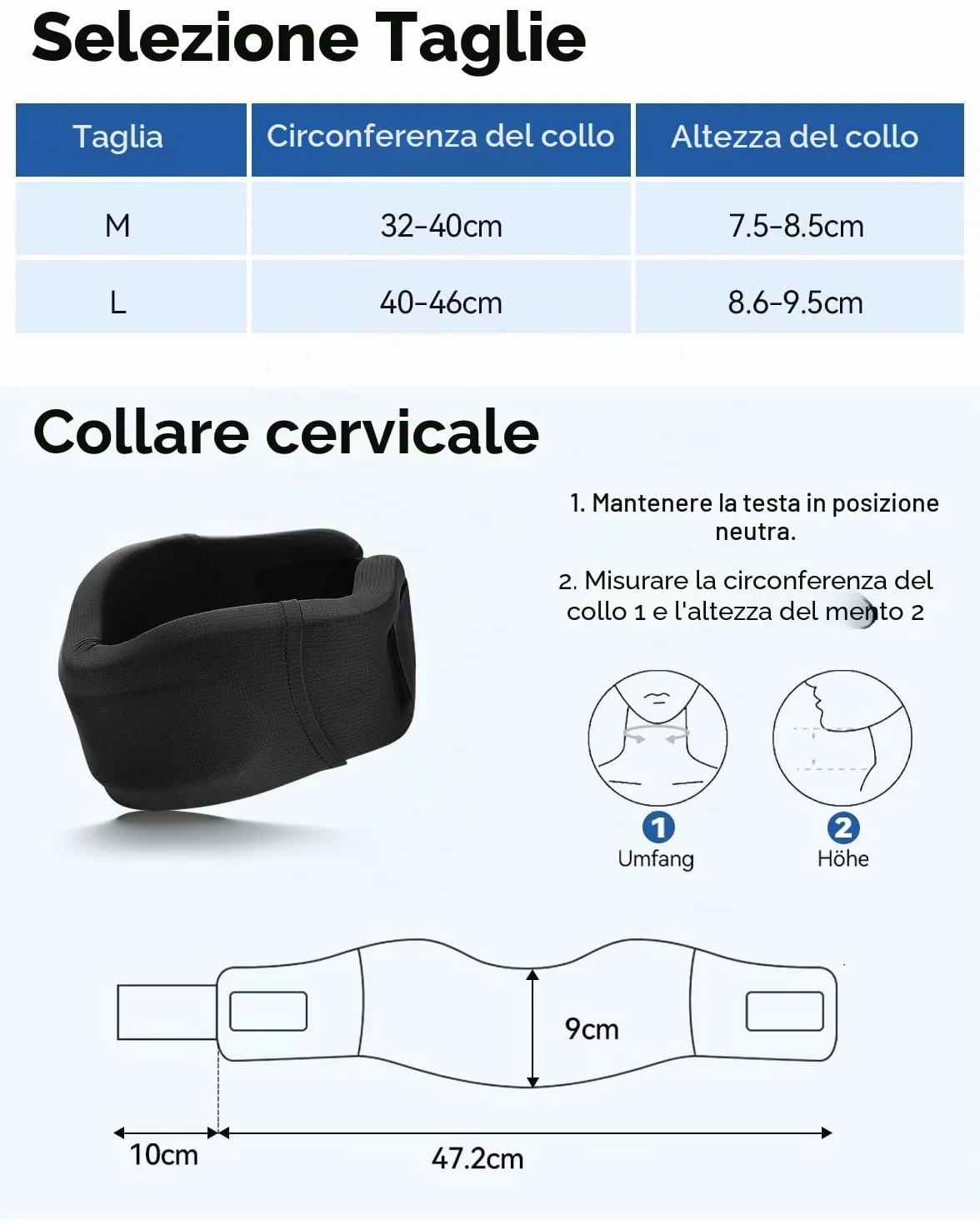 Collare Cervicale Morbido Regolabile per Dolore al Collo Ortopedico (Nero, M)