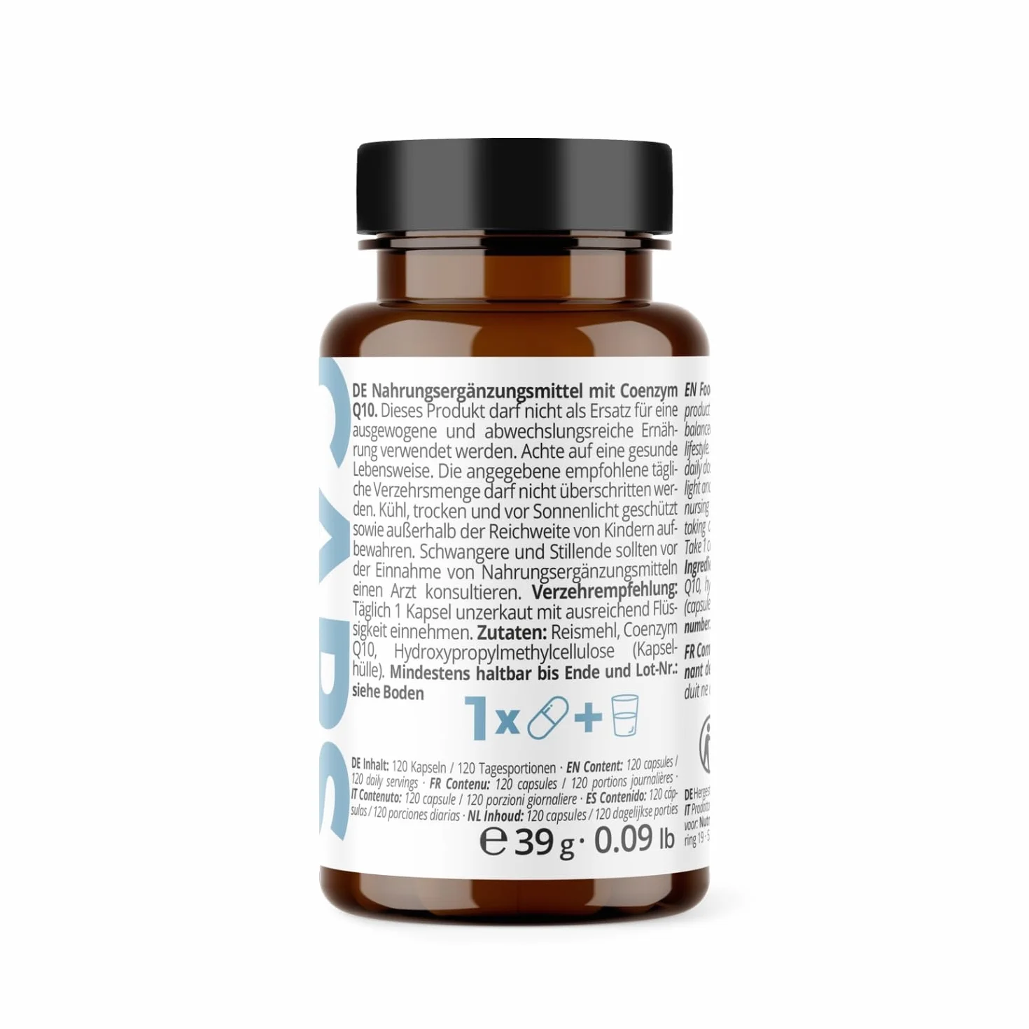 Nutri + Q10 Capsule alto Dosaggio - 120 Pillole 100 mg di Coenzima Q 10 per Capsula - Ubichinone vegano alta Qualità da Fermentazione senza Additivi inutili